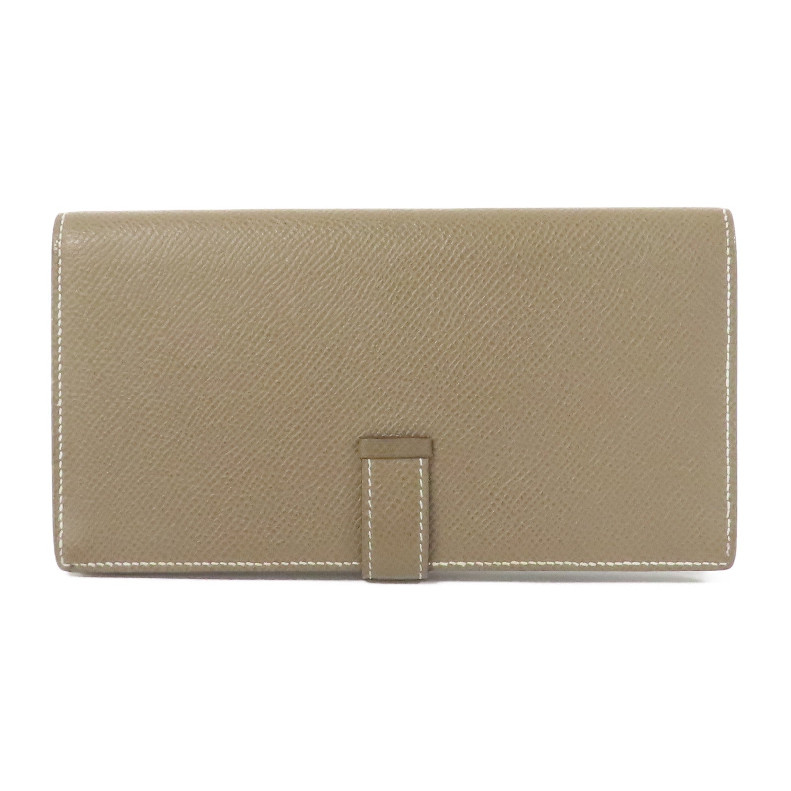 HERMES Epsom皮革Bearn-Bi-Fold銀扣長錢包Etoupe/大象灰色