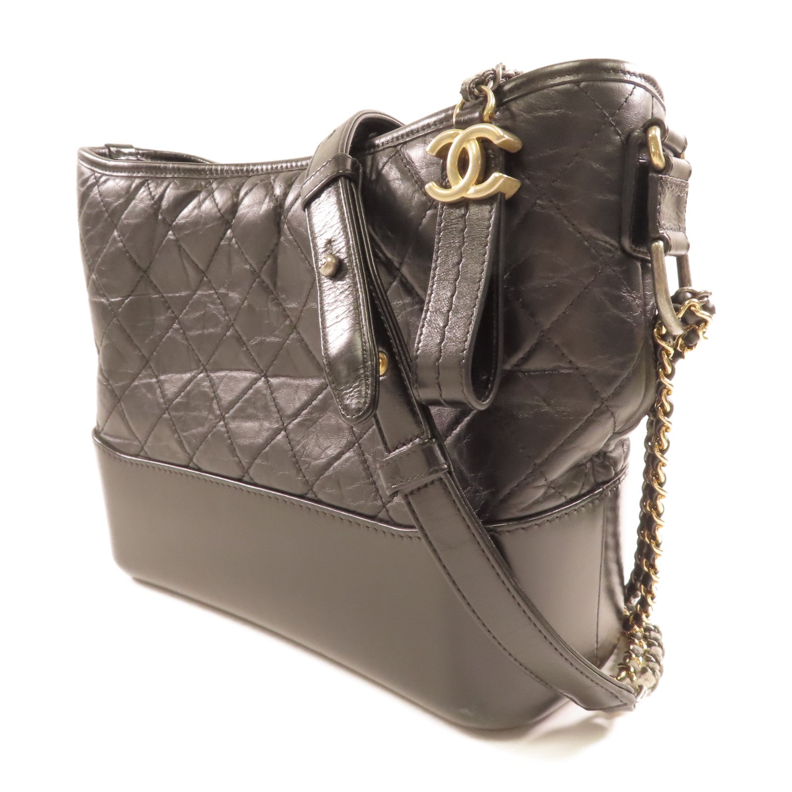 CHANEL 【激減優惠】菱格牛皮皮革Gabrielle Large Hobo鏈帶肩背袋黑色