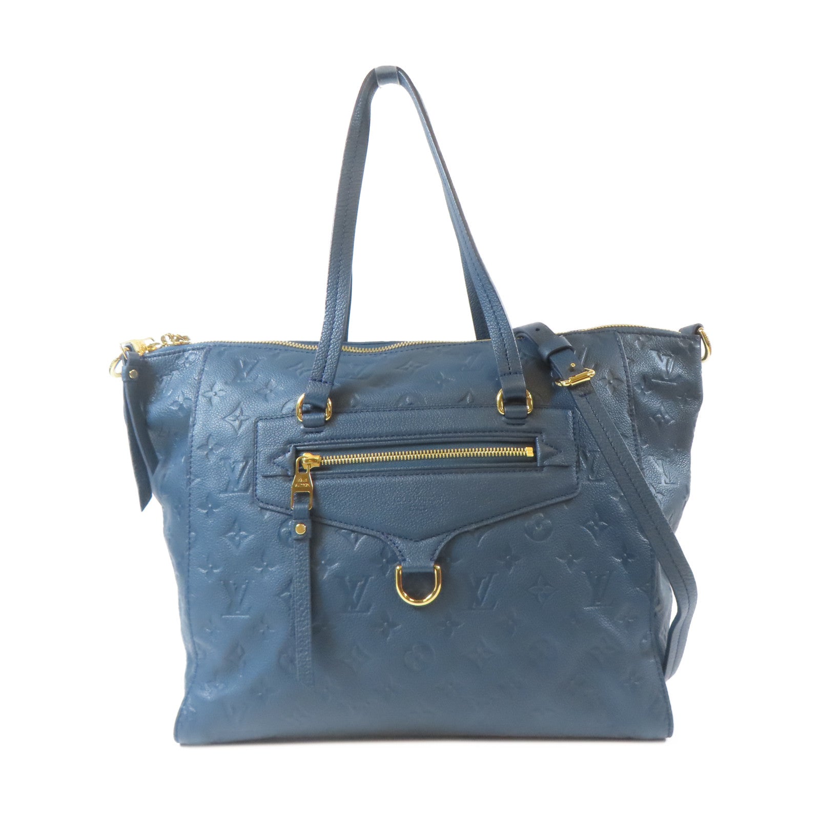 LOUIS VUITTON Monogram Empreinte Lumineuse PM金扣手挽肩背兩用袋藍色