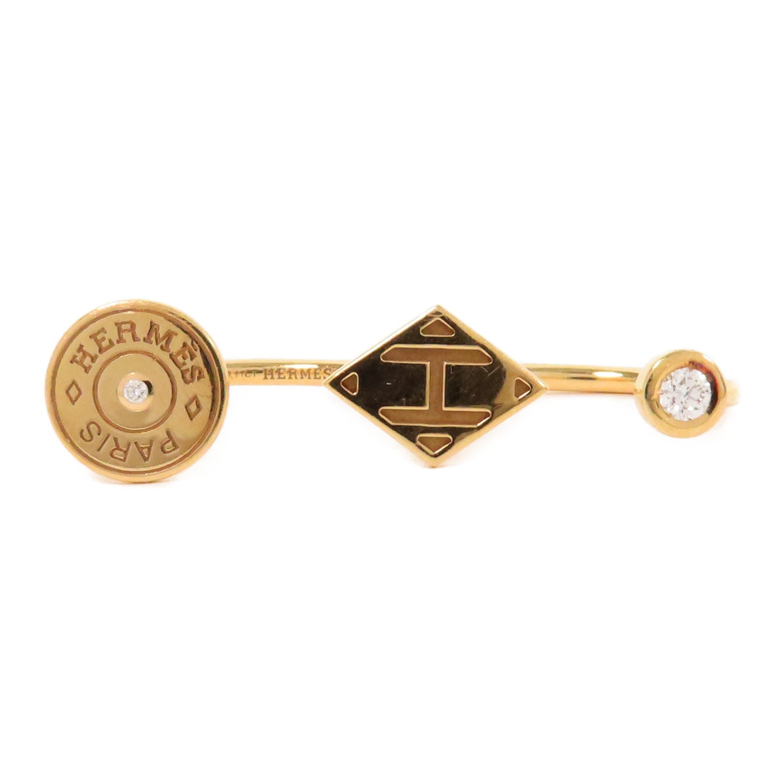 HERMES 【激減優惠】18K黃金Double Ring0.11ct鑽石戒指US#5.25/5.75