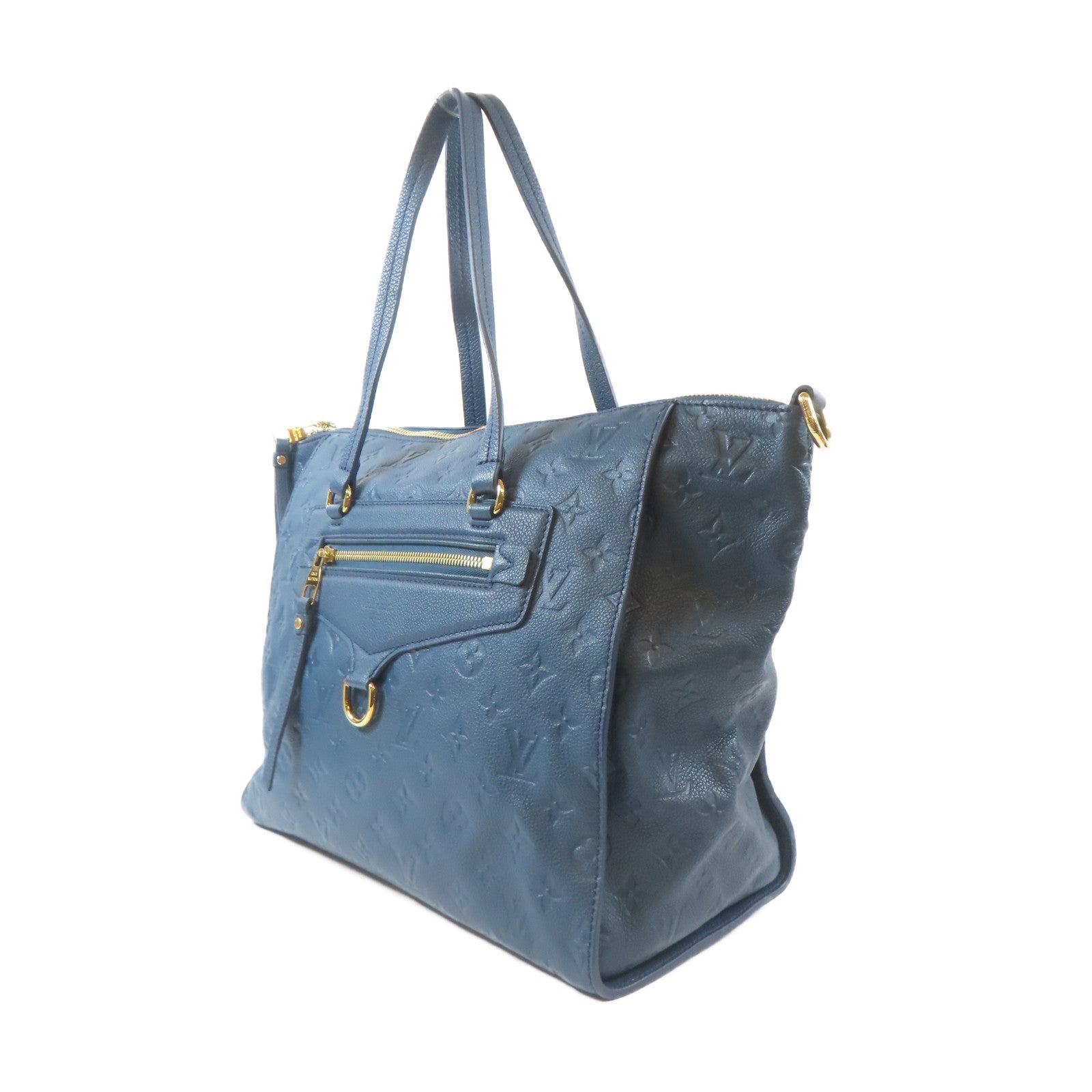 LOUIS VUITTON Monogram Empreinte Lumineuse PM金扣手挽肩背兩用袋藍色