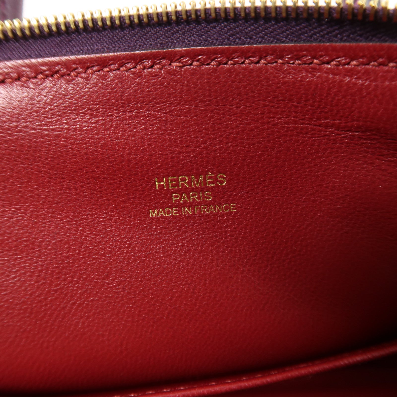 HERMES GHW Mini Bolide 2 Way Shoulder Bag Evercolor Leather Cassis/Rouge Grenat
