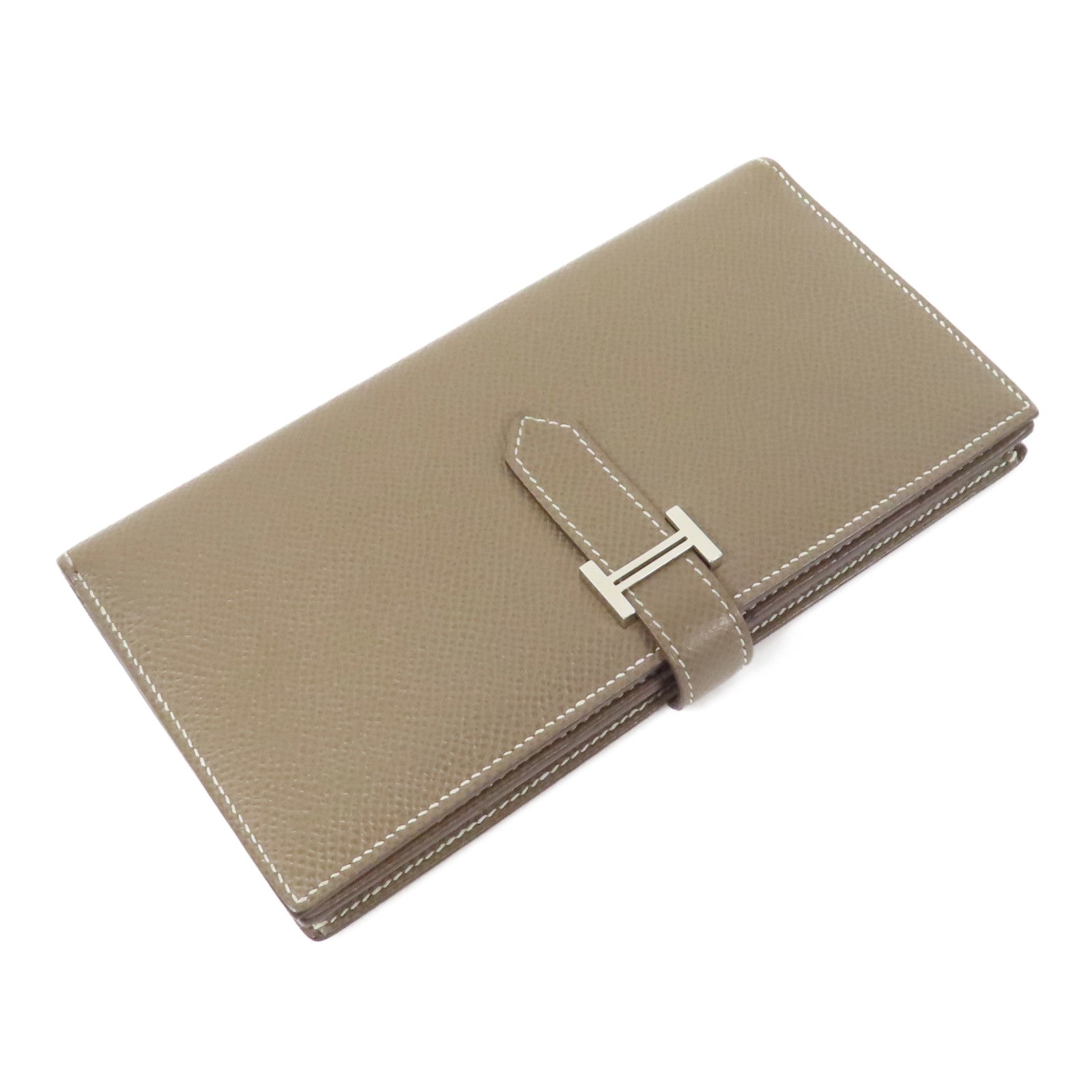 HERMES Epsom皮革Bearn-Bi-Fold銀扣長錢包Etoupe/大象灰色