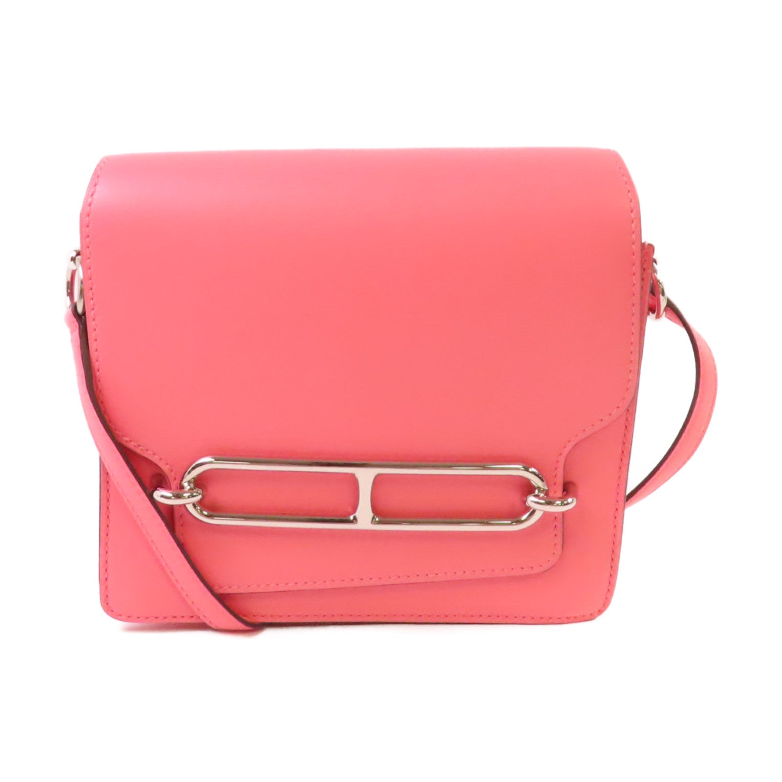 HERMES Swift皮革Mini Roulis Shoulder Bag銀扣肩背袋8W Rose Azalee/玫瑰杜鵑粉色