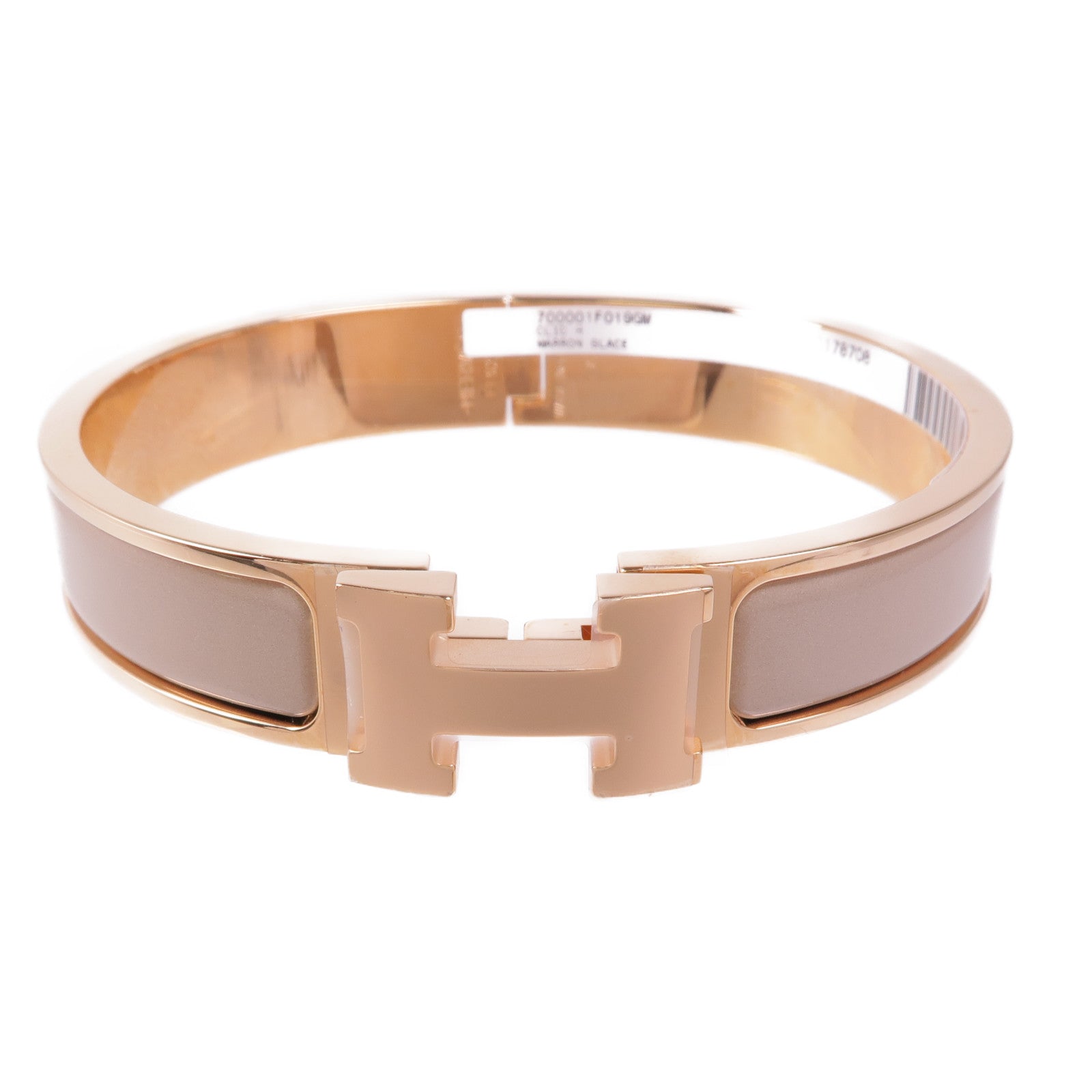 HERMES 金屬/琺瑯Clic H Bracelet金扣手鐲Marron Glace