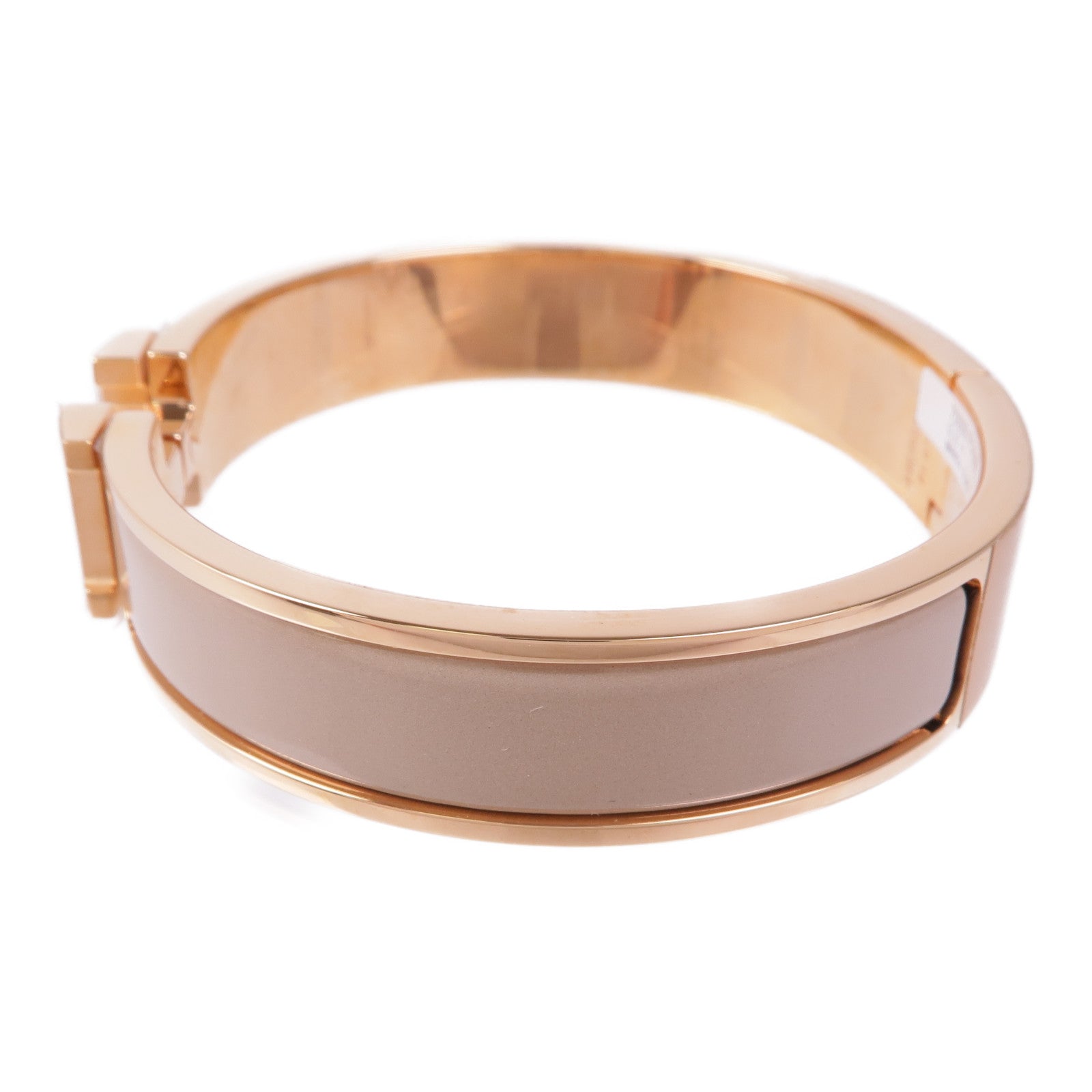 HERMES 金屬/琺瑯Clic H Bracelet金扣手鐲Marron Glace