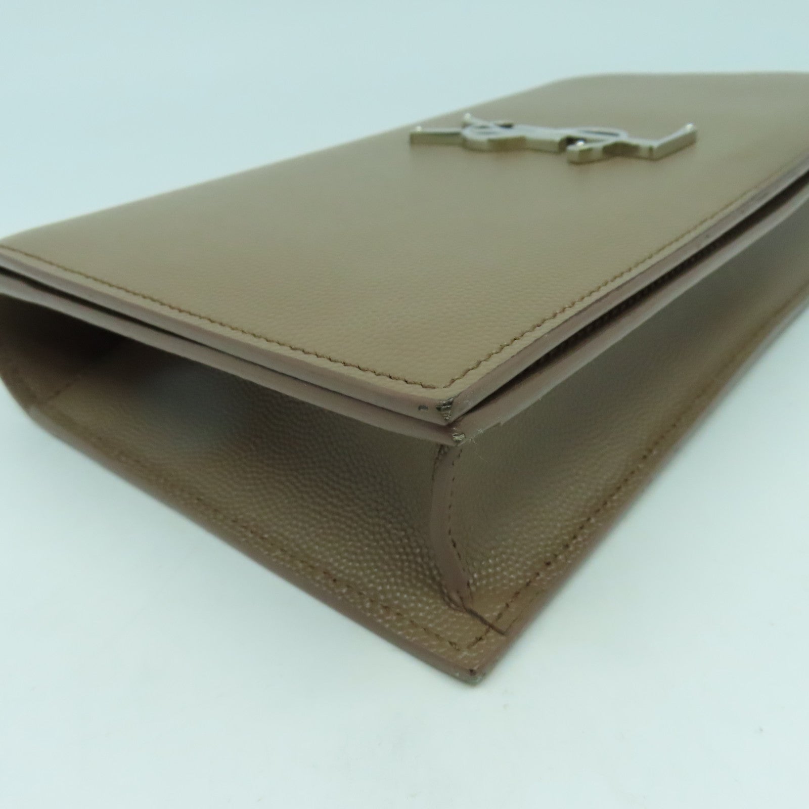 SAINT LAURENT 【激減優惠】牛皮皮革Clutch Bag銀扣手拿包啡色