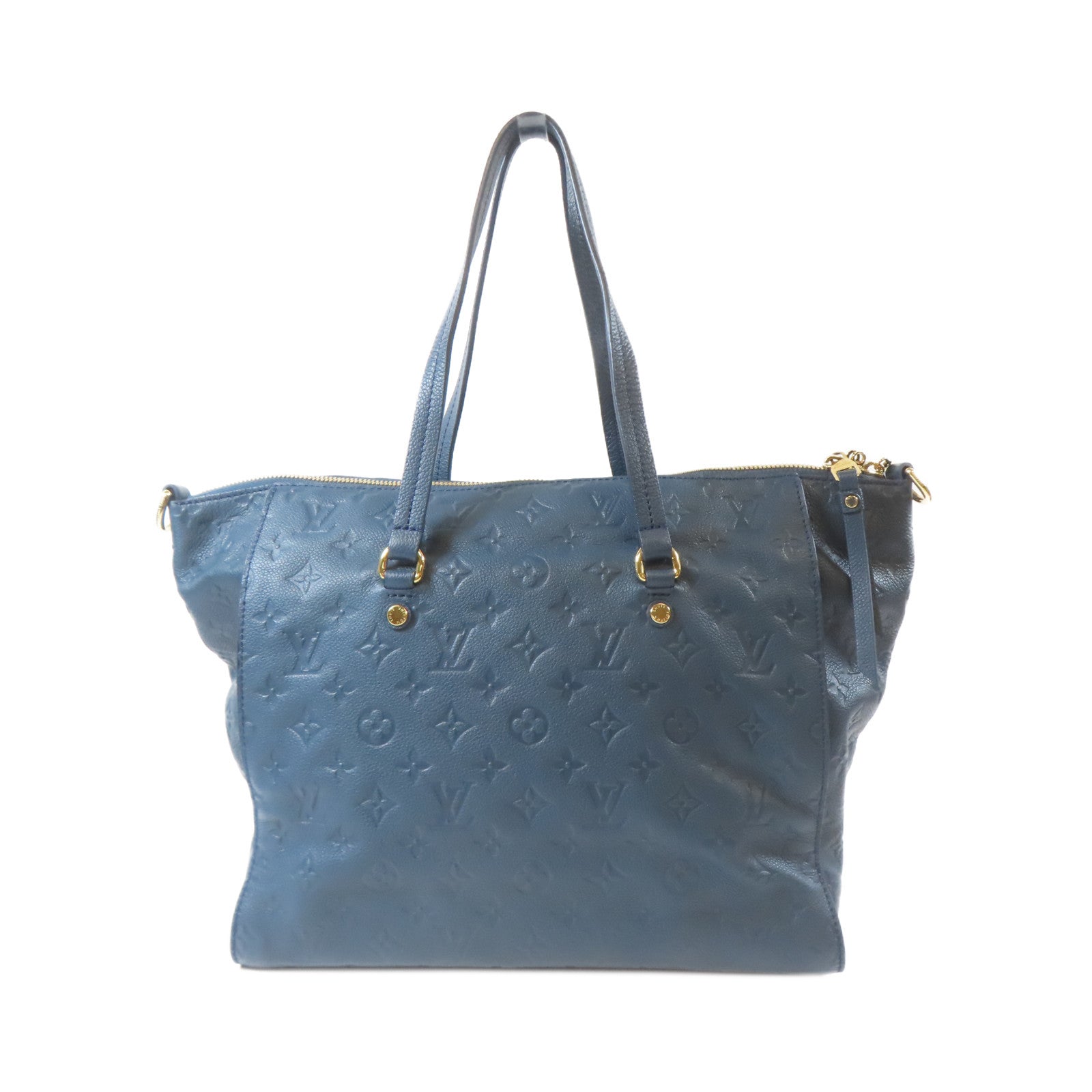 LOUIS VUITTON Monogram Empreinte Lumineuse PM金扣手挽肩背兩用袋藍色