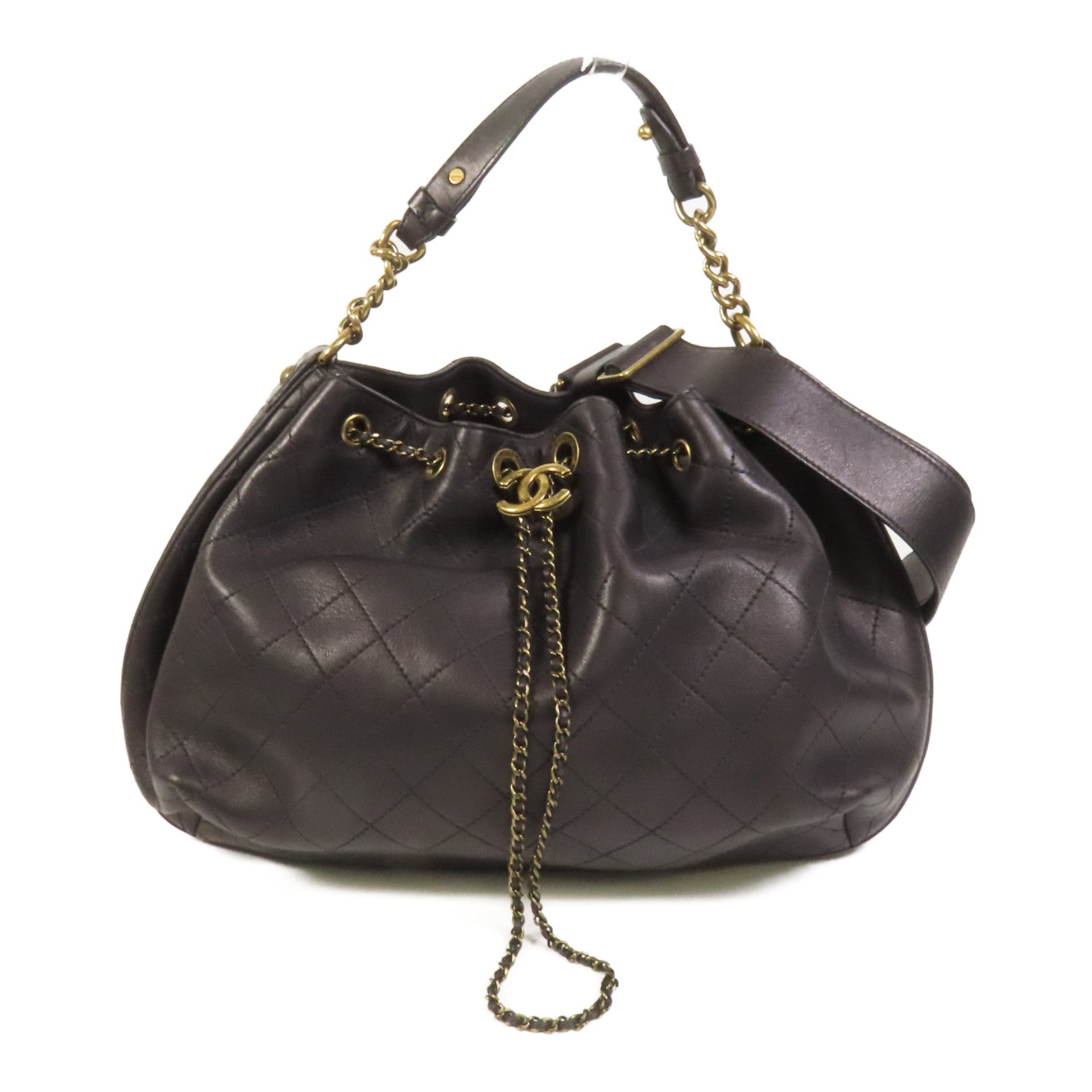 CHANEL 牛皮皮革Shoulder Bag金扣手挽肩背兩用袋