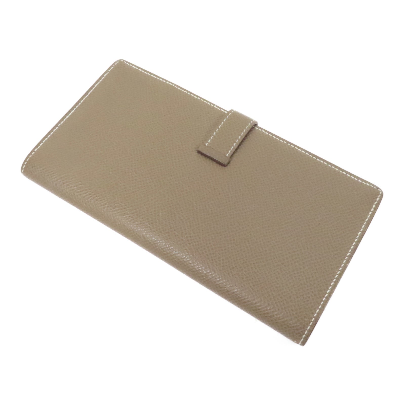 HERMES Epsom皮革Bearn-Bi-Fold銀扣長錢包Etoupe/大象灰色