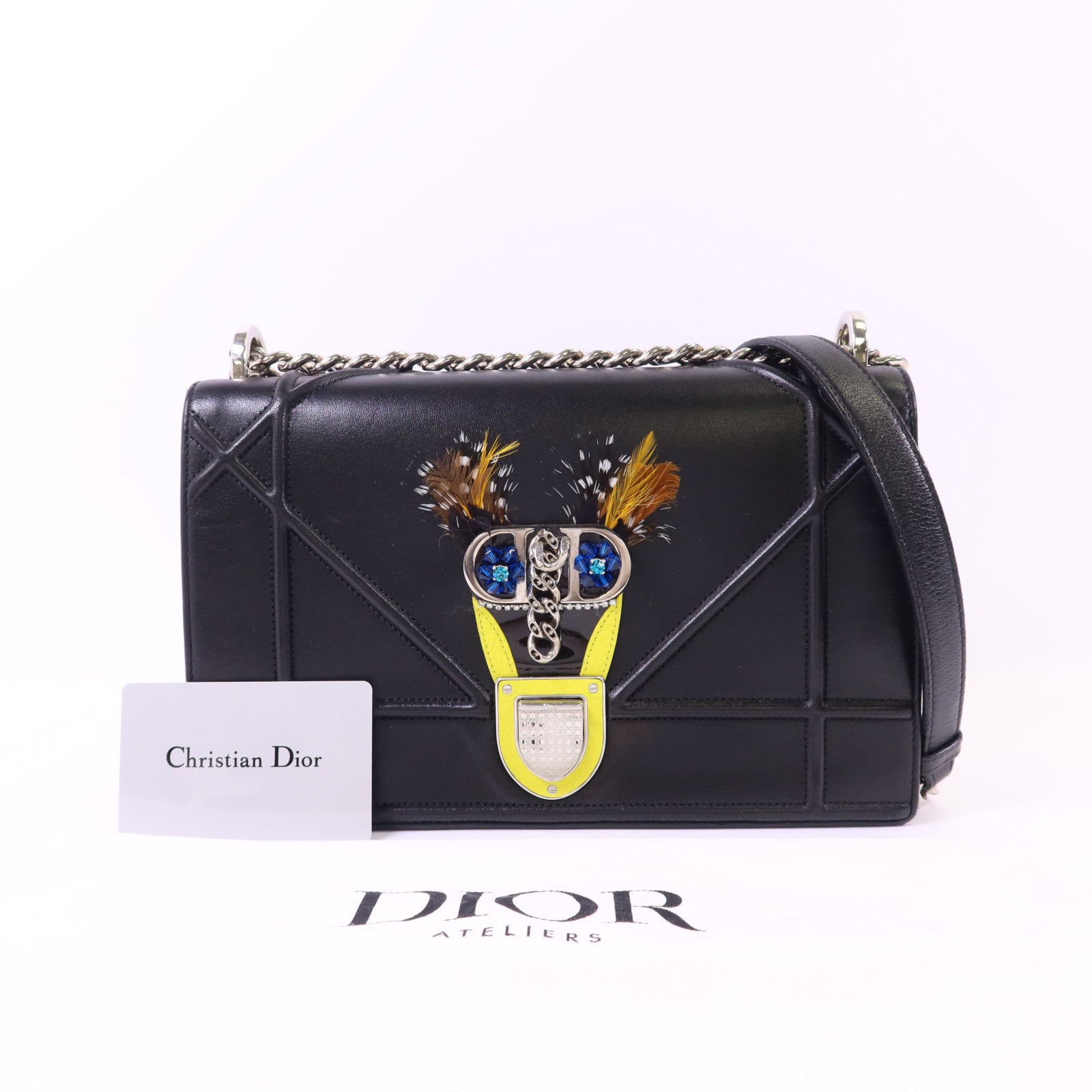 Dior 【激減優惠】羊皮皮革Crystal Feather Medium Diorama銀扣鏈帶肩背袋