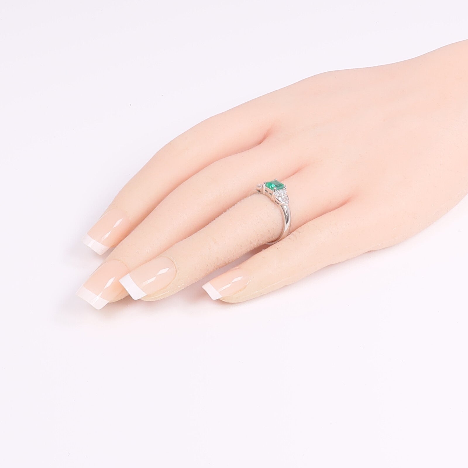 JEWELRY PT900鉑金Emerald Diamond Ring綠寶石/鑽石戒指US#6