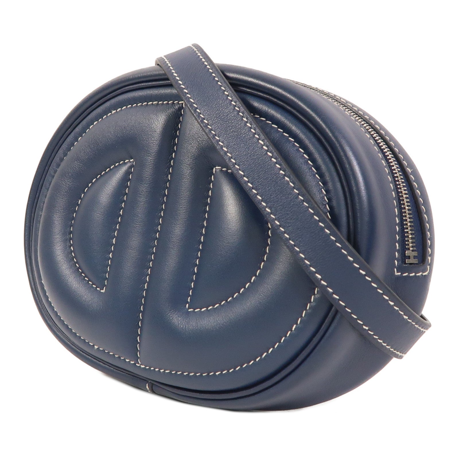 HERMES Swift皮革In The Loop銀扣肩背袋Bleu Navy/Terre Battue