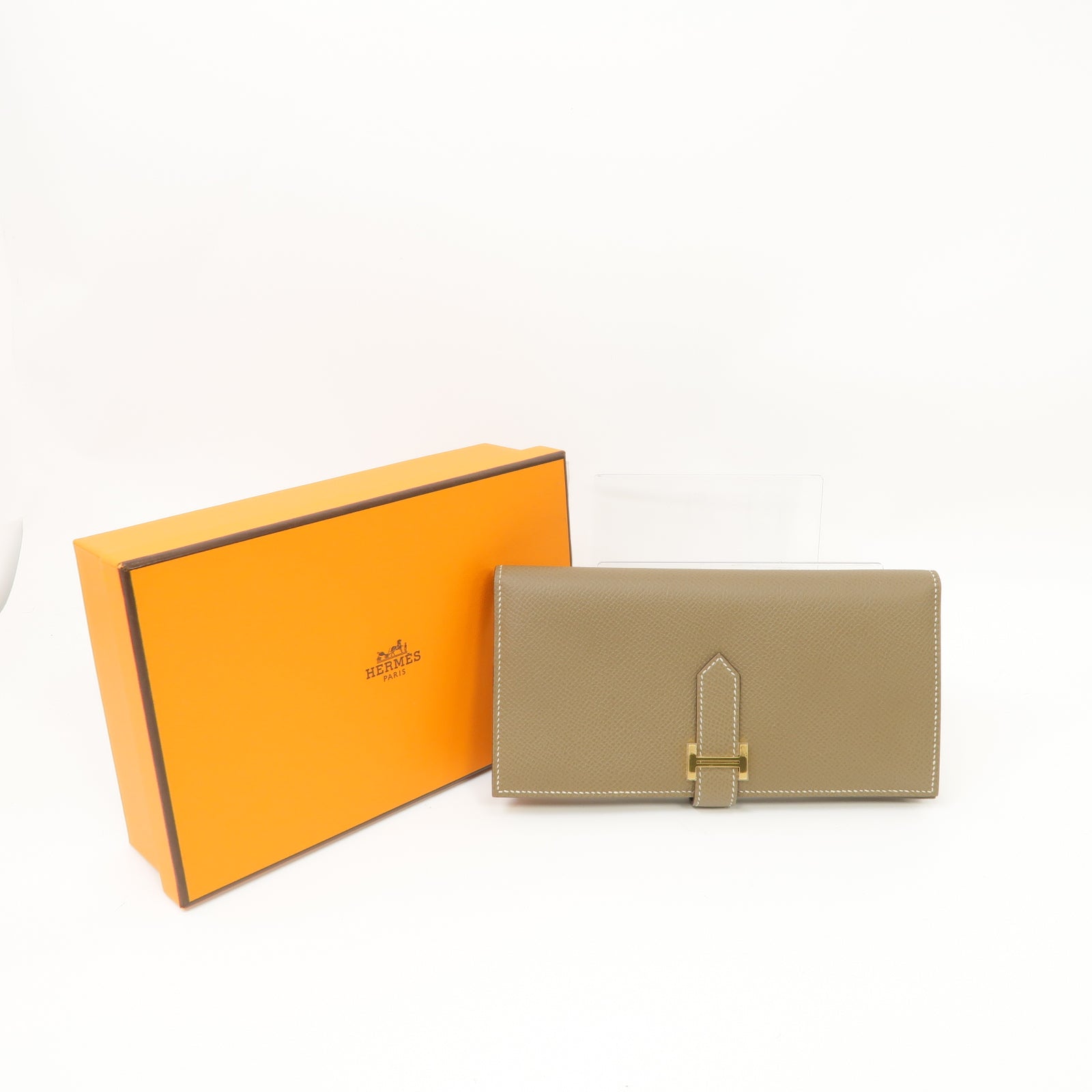 HERMES Epsom皮革Brean Long Wallet金扣長錢包Etoupe米灰色