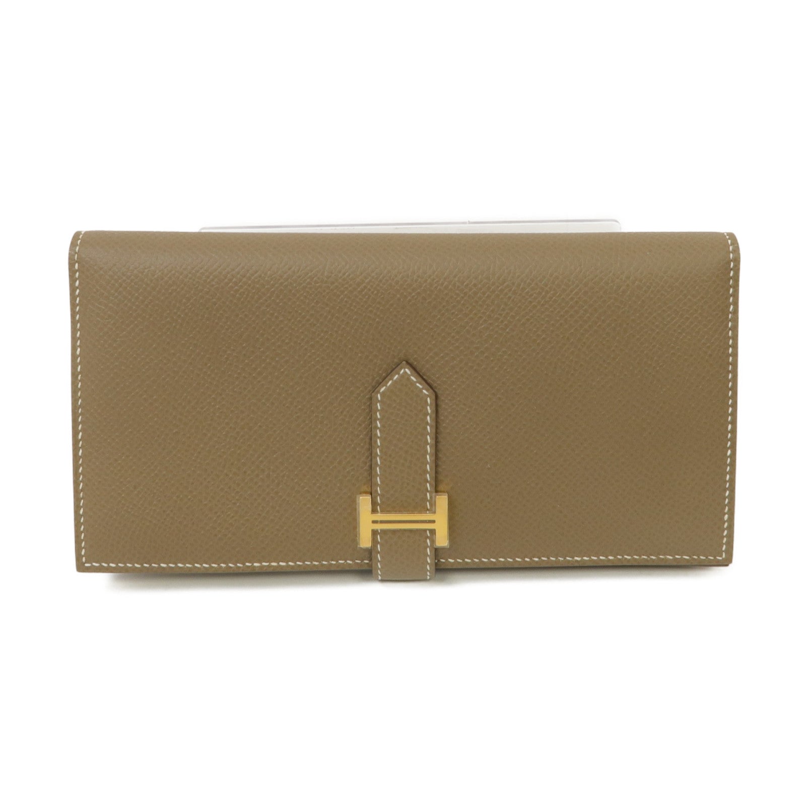 HERMES Epsom皮革Brean Long Wallet金扣長錢包Etoupe米灰色
