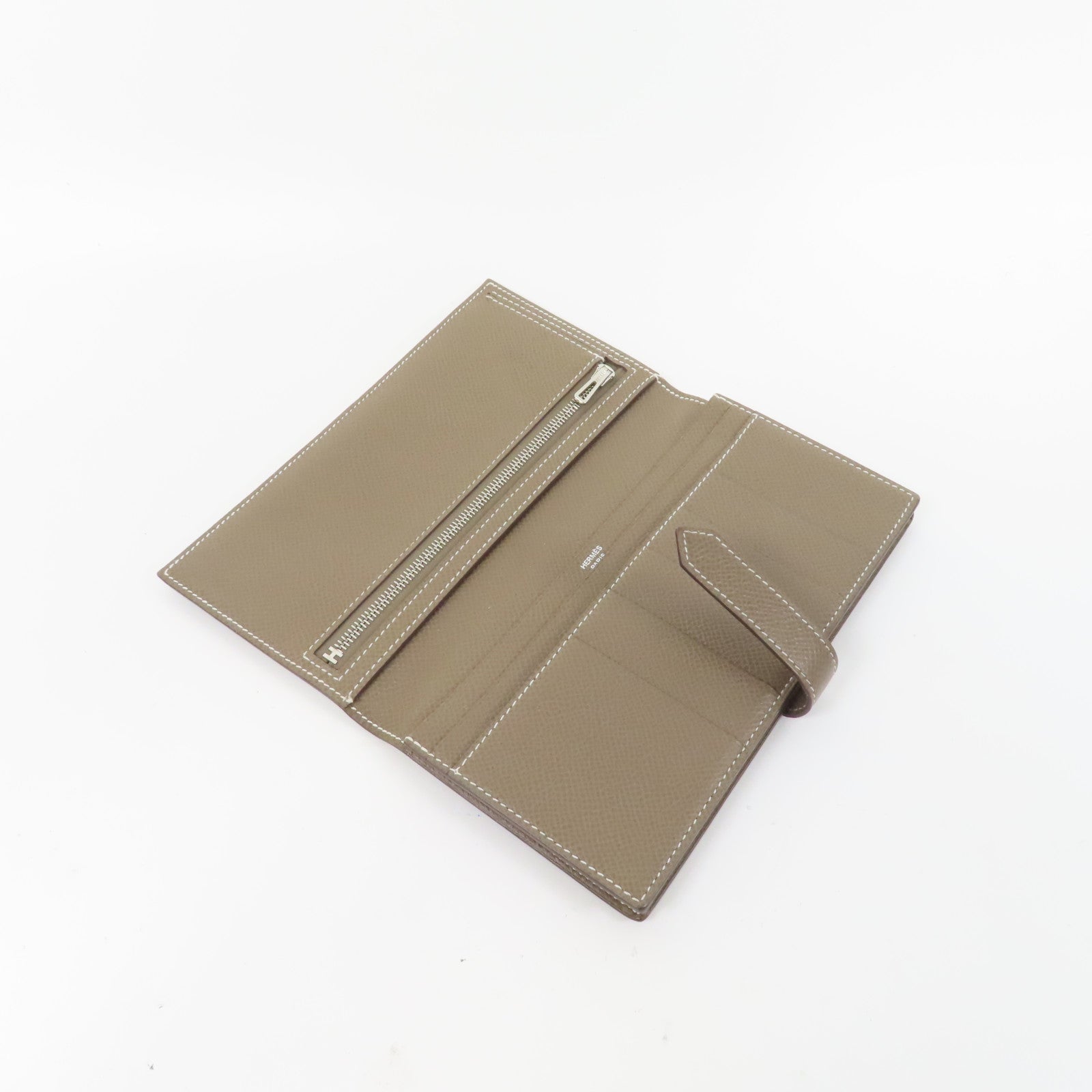 HERMES Epsom皮革Bearn-Bi-Fold銀扣長錢包Etoupe/大象灰色