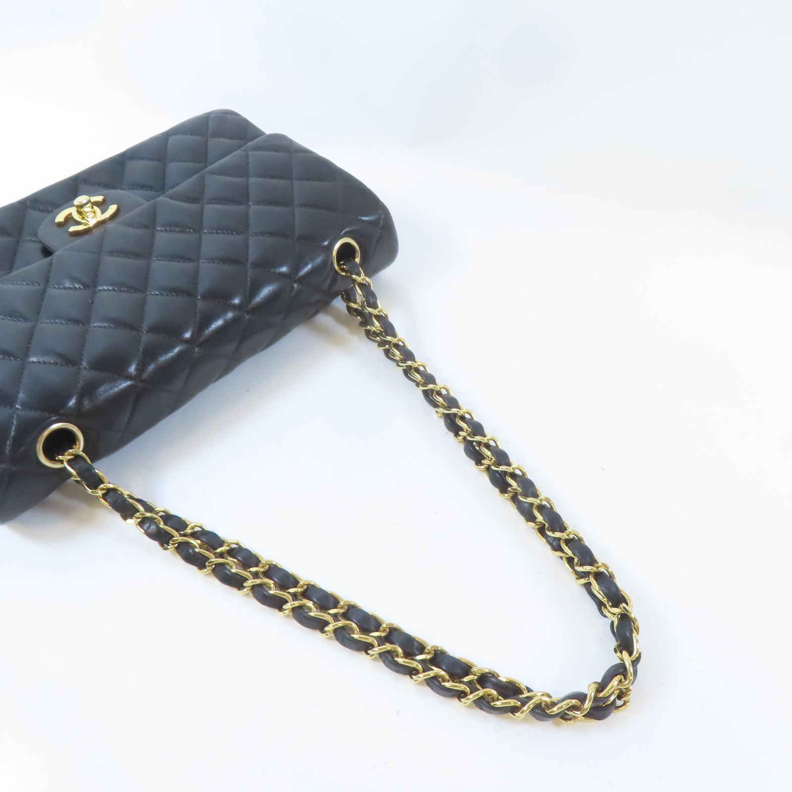 CHANEL 【激減優惠】菱格羊皮皮革Classic 25金扣鏈帶肩背袋黑色