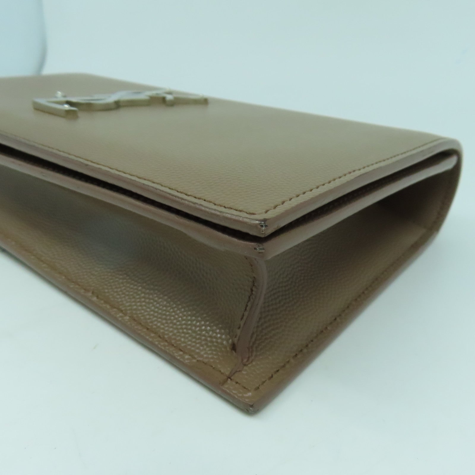 SAINT LAURENT 【激減優惠】牛皮皮革Clutch Bag銀扣手拿包啡色