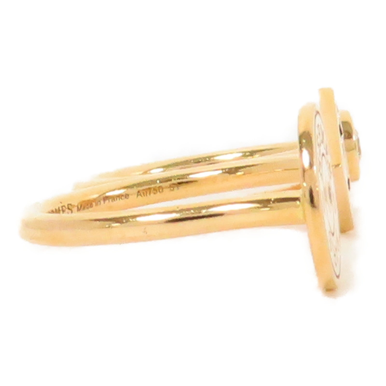 HERMES 【激減優惠】18K黃金Double Ring0.11ct鑽石戒指US#5.25/5.75