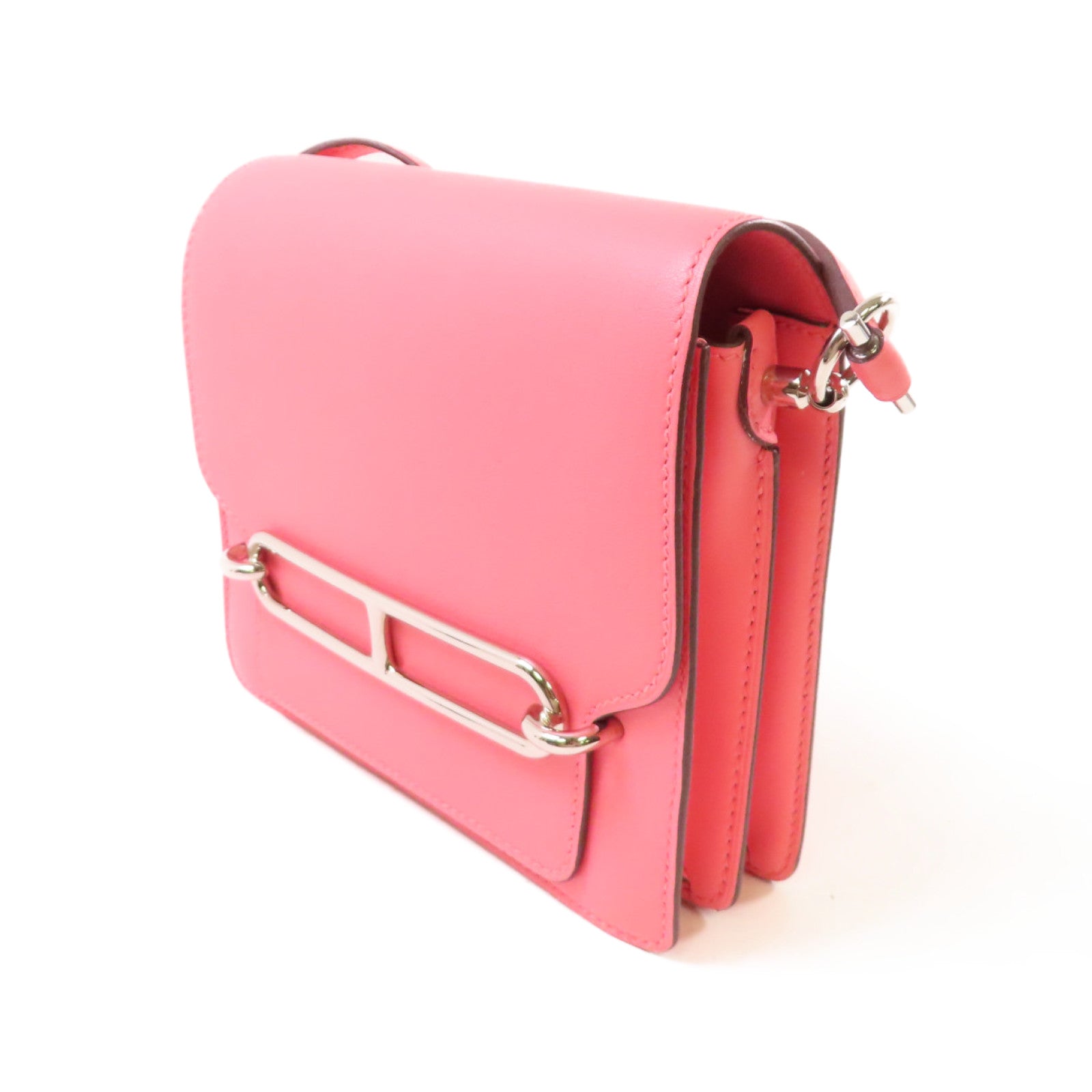 HERMES Swift皮革Mini Roulis Shoulder Bag銀扣肩背袋8W Rose Azalee/玫瑰杜鵑粉色