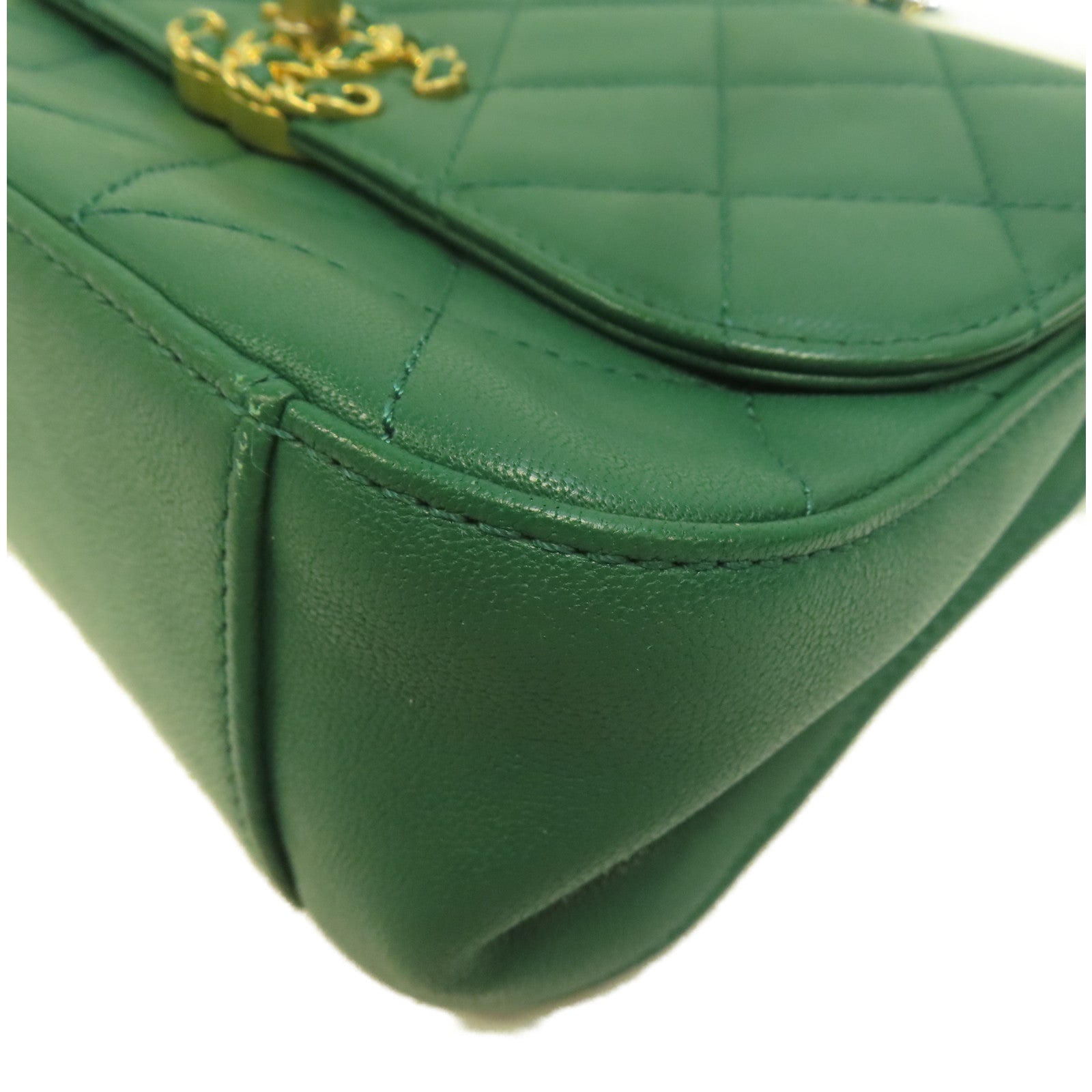 CHANEL 菱格羊皮皮革Chain Infinity Top Handle Flap Bag金扣鏈帶手挽肩背兩用袋綠色