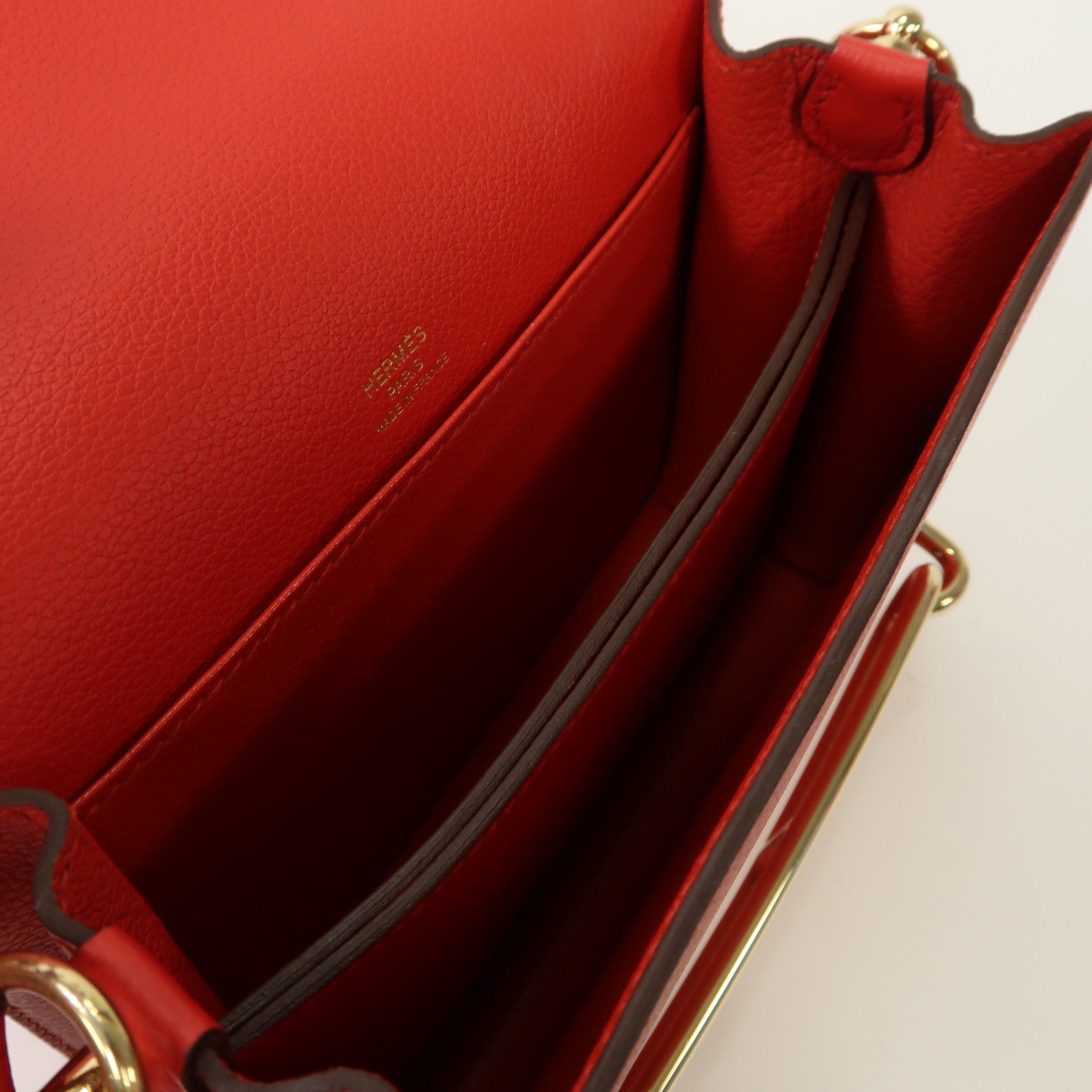 HERMES 【清倉大減價】Evercolor皮革Mini Roulis金扣肩背袋Rouge Casaque法拉利紅