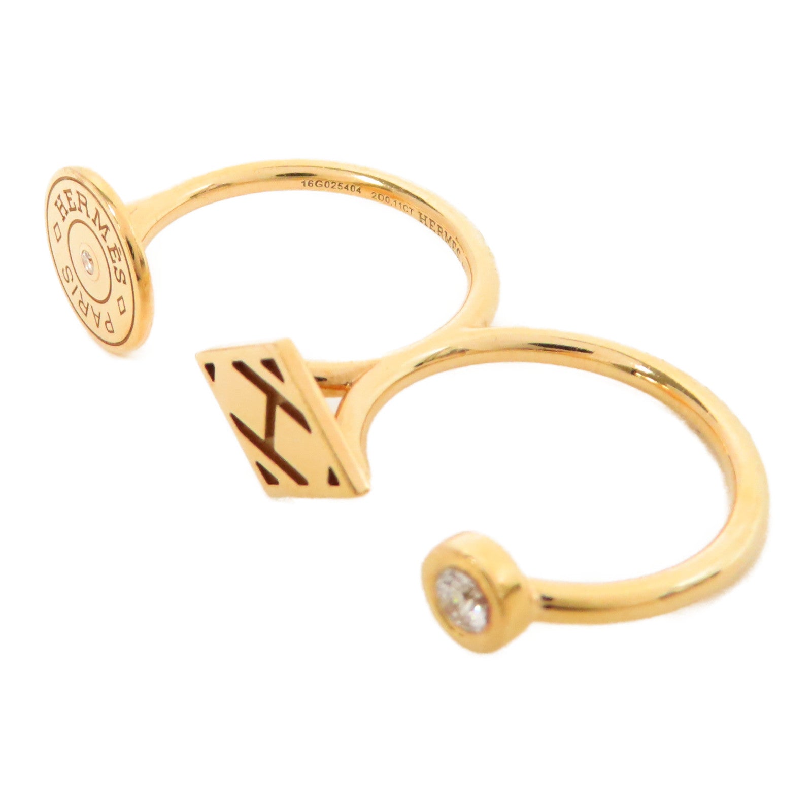 HERMES 【激減優惠】18K黃金Double Ring0.11ct鑽石戒指US#5.25/5.75