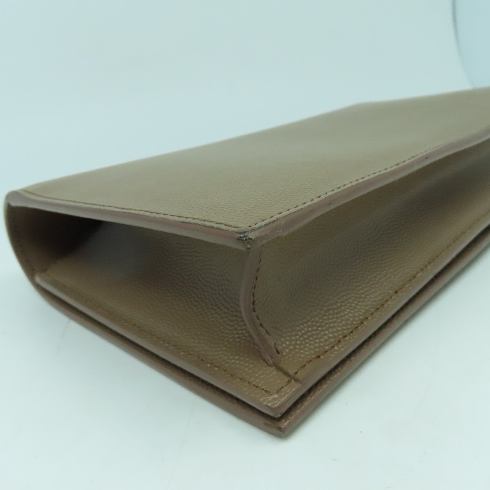 SAINT LAURENT 【激減優惠】牛皮皮革Clutch Bag銀扣手拿包啡色