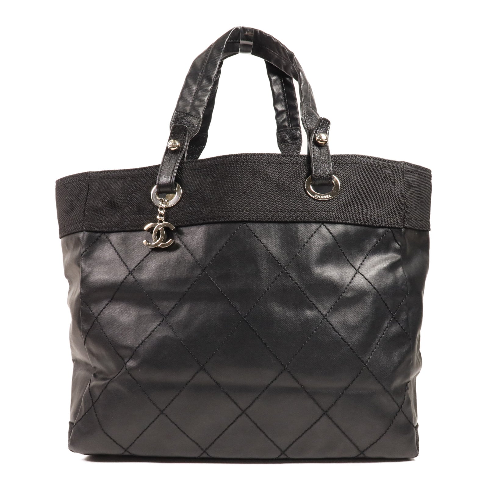 CHANEL 塗層帆布/尼龍Paris Biarritz Tote銀扣手挽袋