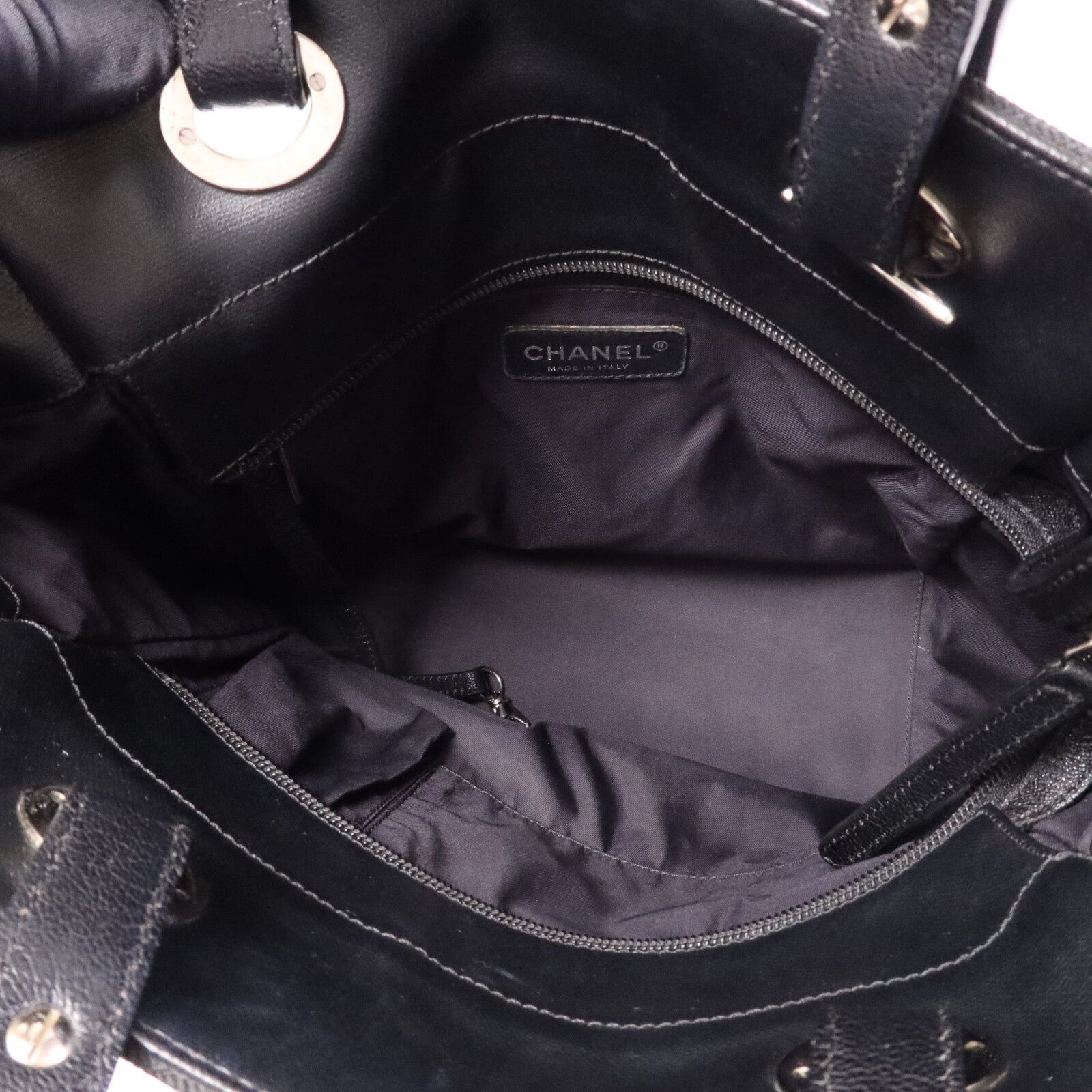CHANEL 牛皮皮革Tote Bag銀扣手挽袋