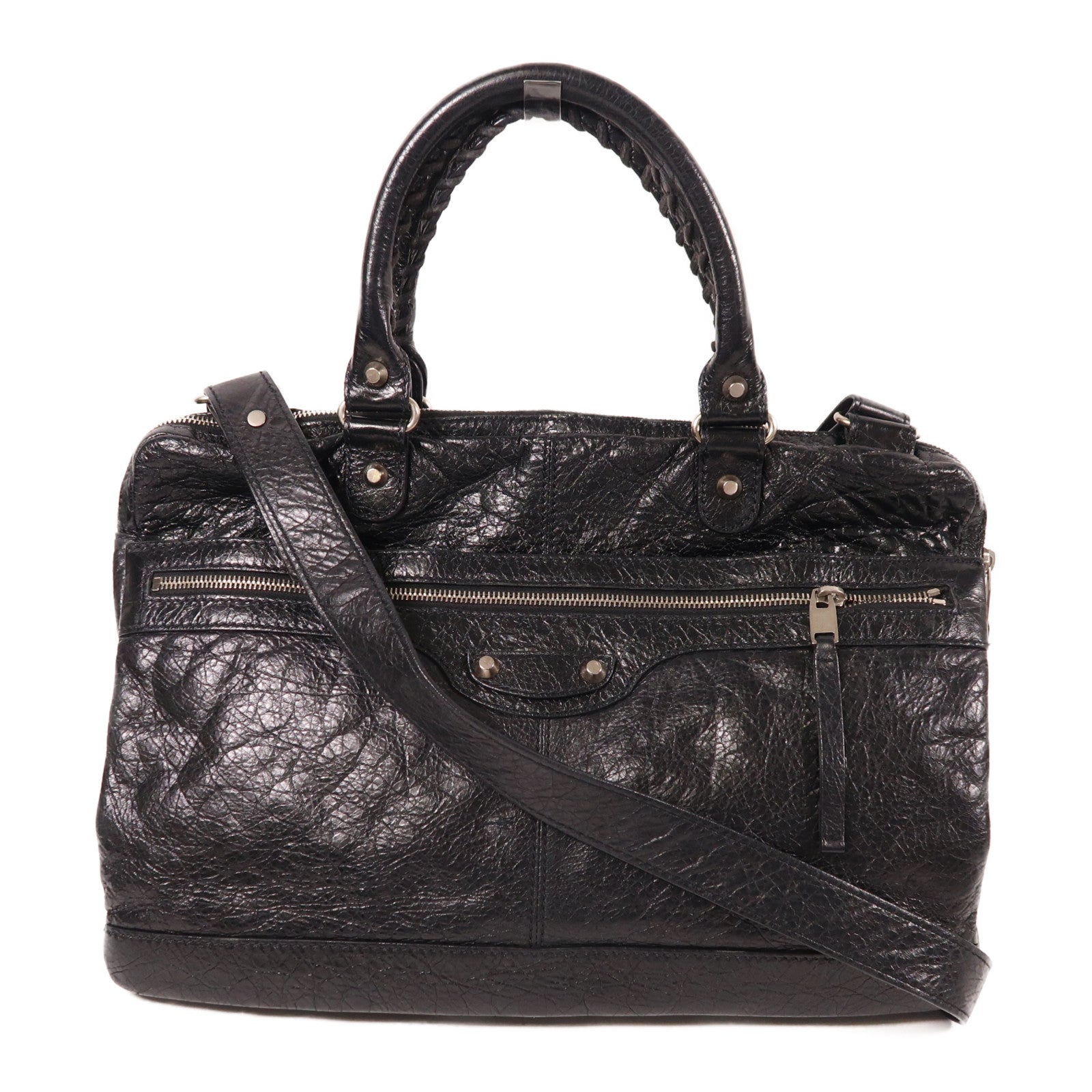 BALENCIAGA 牛皮皮革Bag銀扣手挽肩背兩用袋