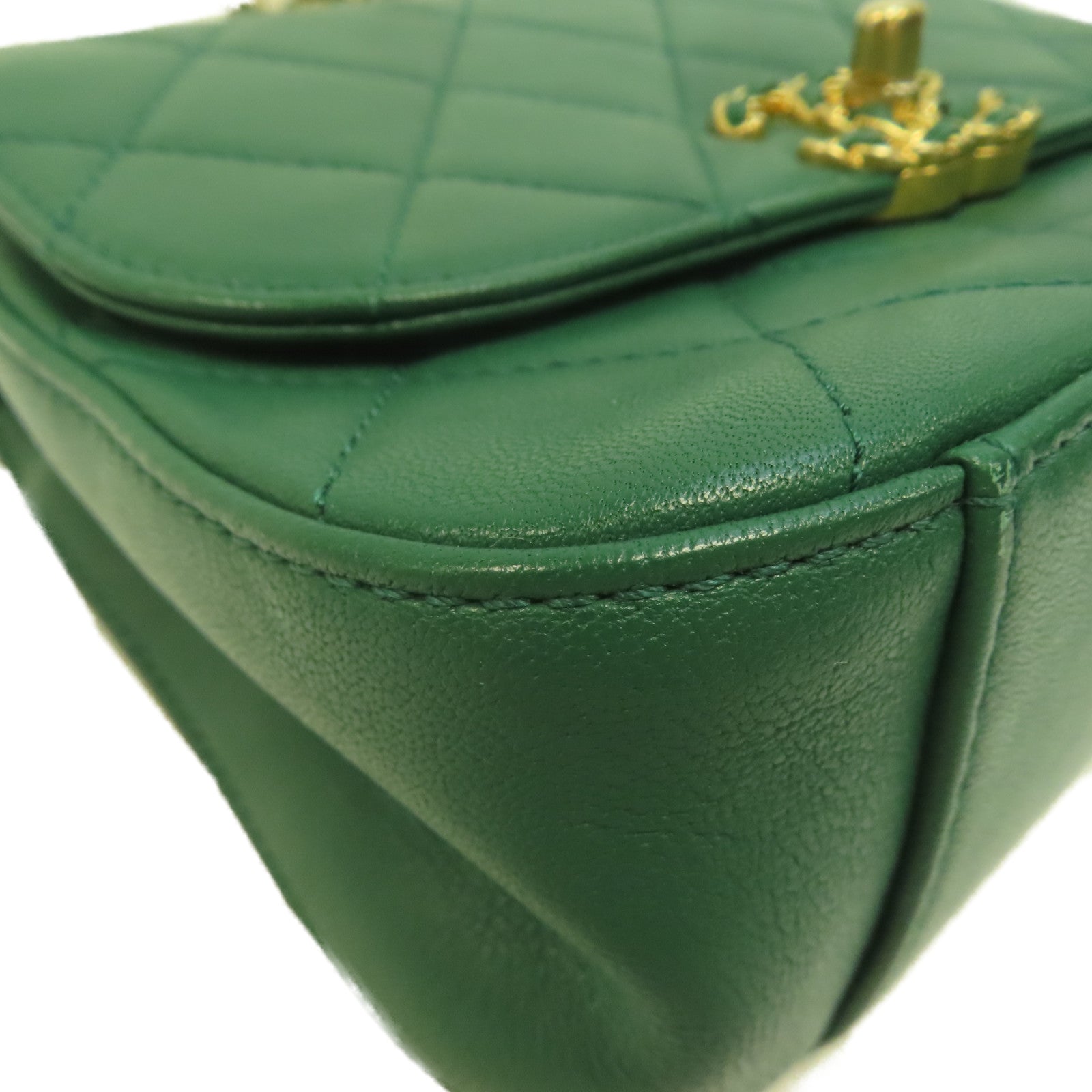 CHANEL 菱格羊皮皮革Chain Infinity Top Handle Flap Bag金扣鏈帶手挽肩背兩用袋綠色