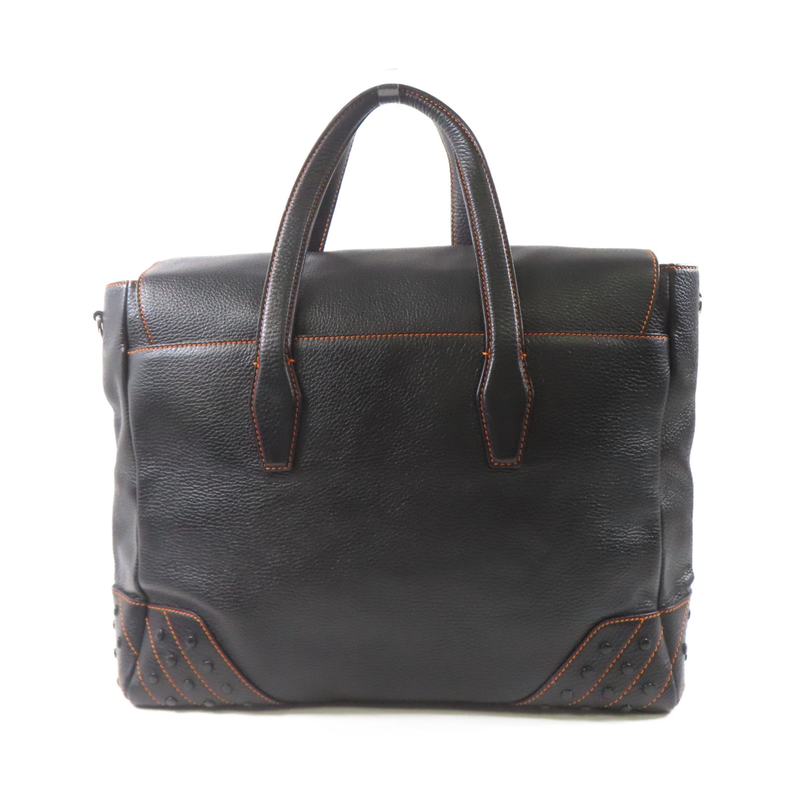 TOD'S 牛皮皮革2 Way Bag銀扣手挽肩背兩用袋黑色