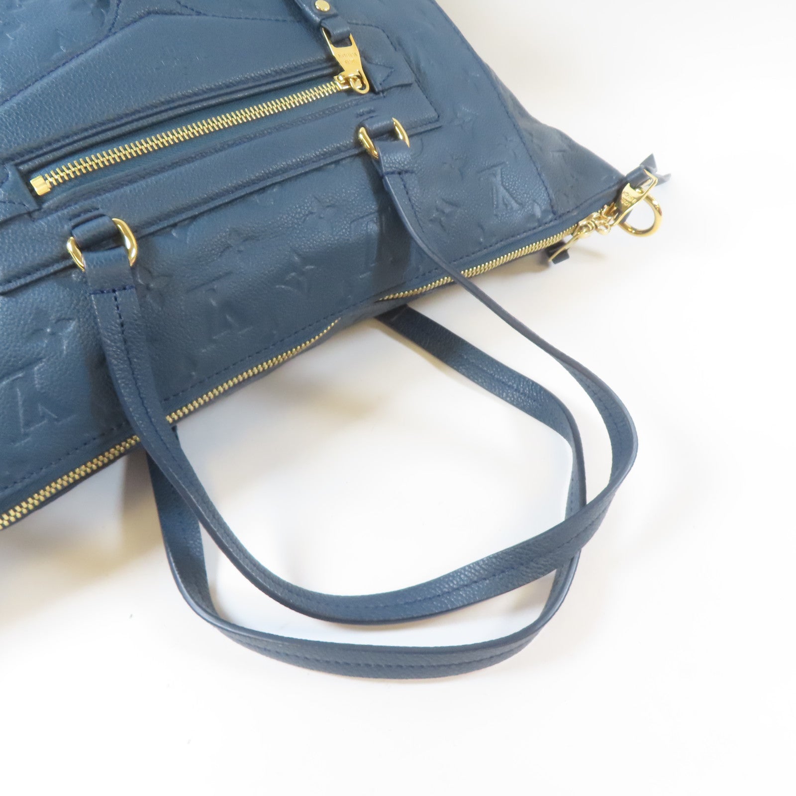 LOUIS VUITTON Monogram Empreinte Lumineuse PM金扣手挽肩背兩用袋藍色