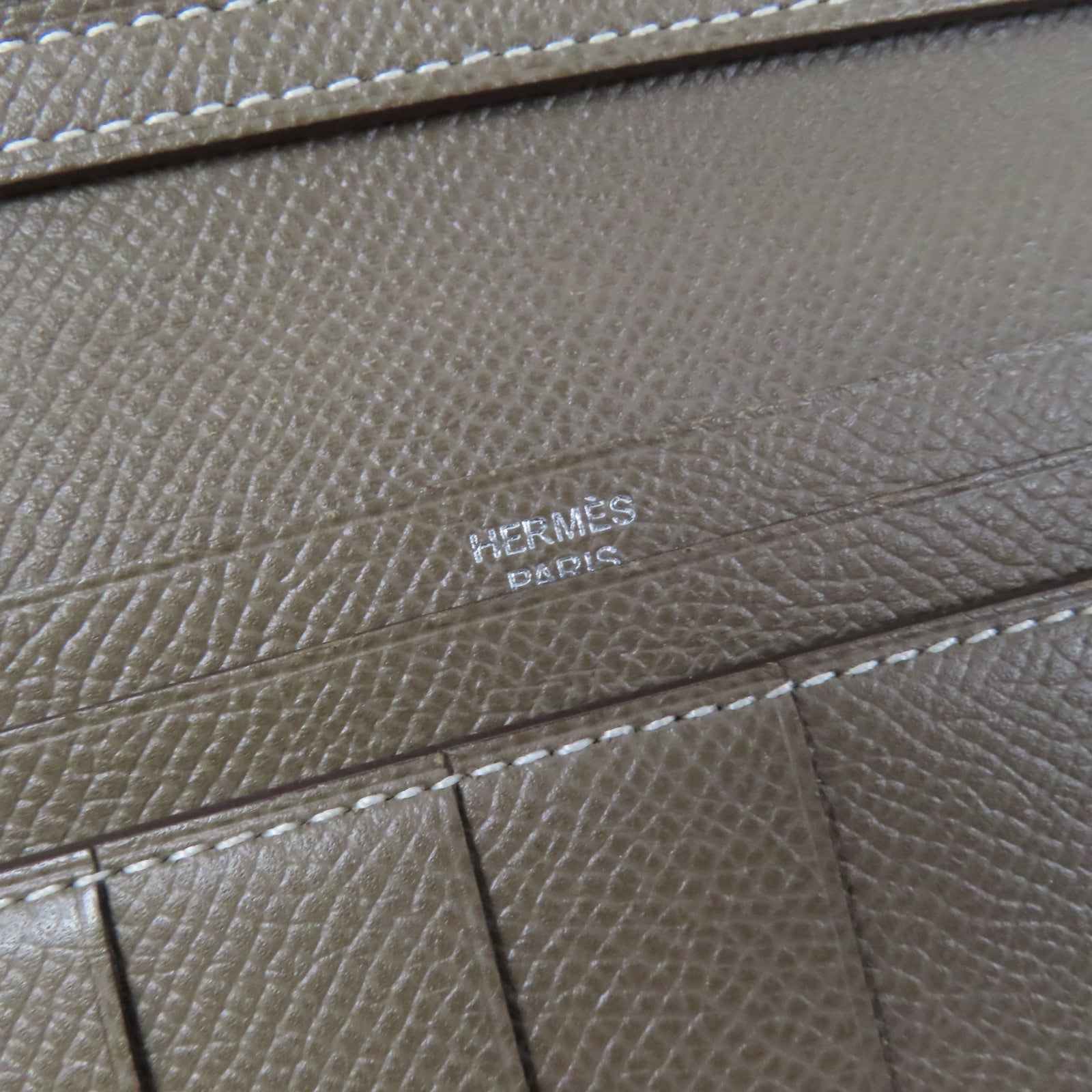 HERMES Epsom皮革Bearn-Bi-Fold銀扣長錢包Etoupe/大象灰色