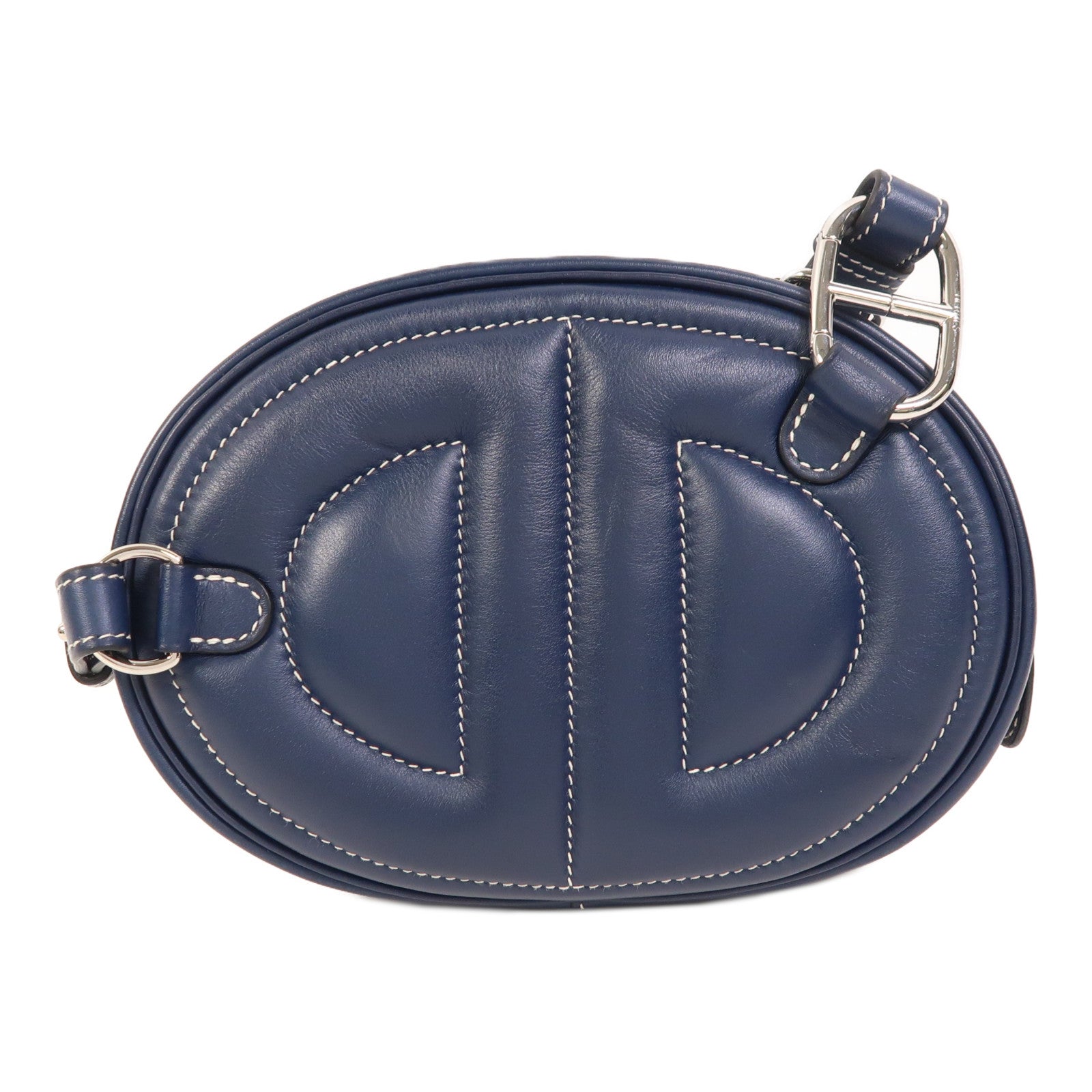 HERMES Swift皮革In The Loop銀扣肩背袋Bleu Navy/Terre Battue