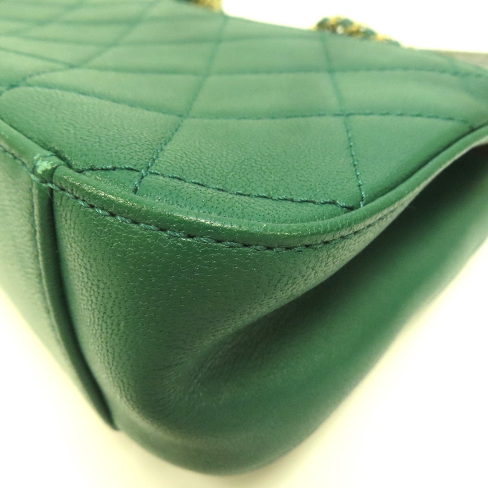 CHANEL 菱格羊皮皮革Chain Infinity Top Handle Flap Bag金扣鏈帶手挽肩背兩用袋綠色