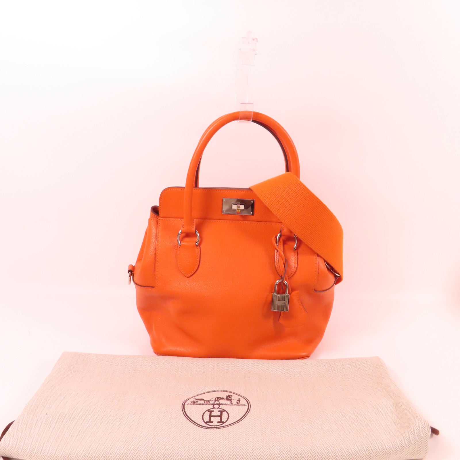 HERMES Clemence皮革Tool Box 20手挽肩背兩用袋Orange