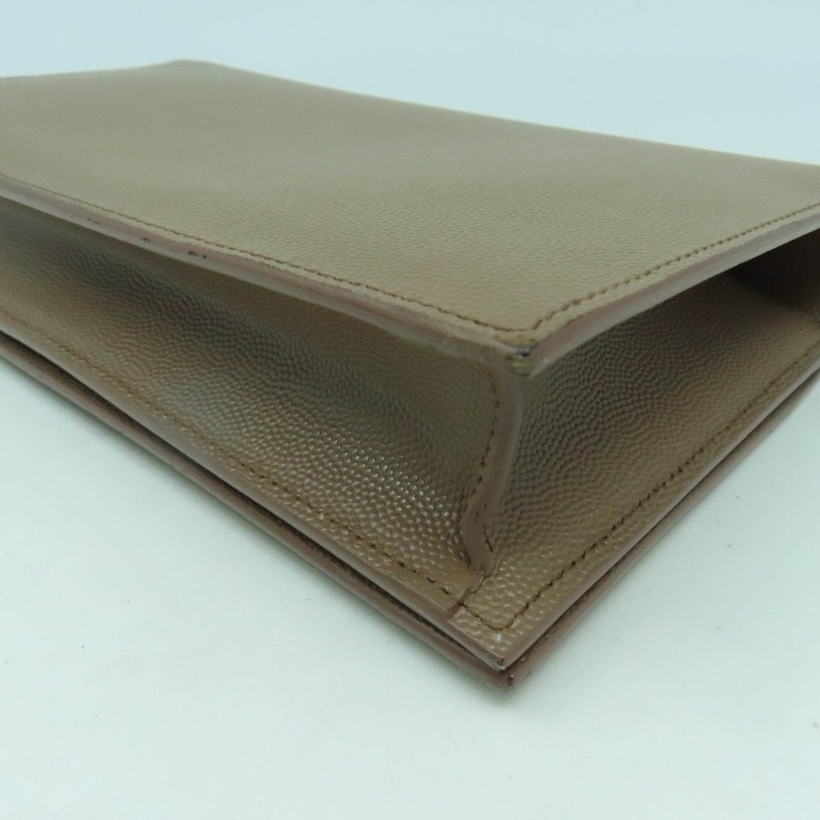 SAINT LAURENT 【激減優惠】牛皮皮革Clutch Bag銀扣手拿包啡色
