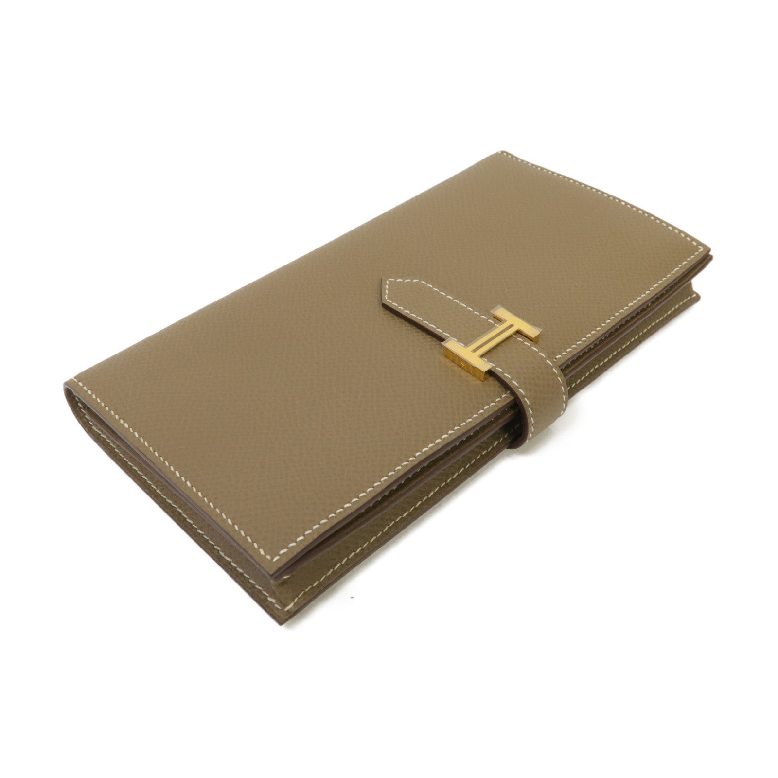 HERMES Epsom皮革Brean Long Wallet金扣長錢包Etoupe米灰色