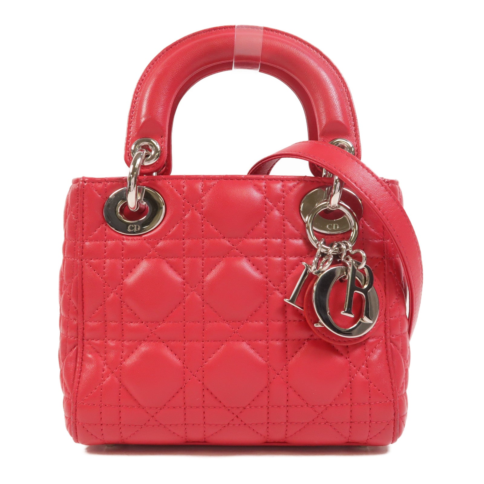 Dior 羊皮皮革Lady Dior Mini銀扣手挽肩背兩用袋