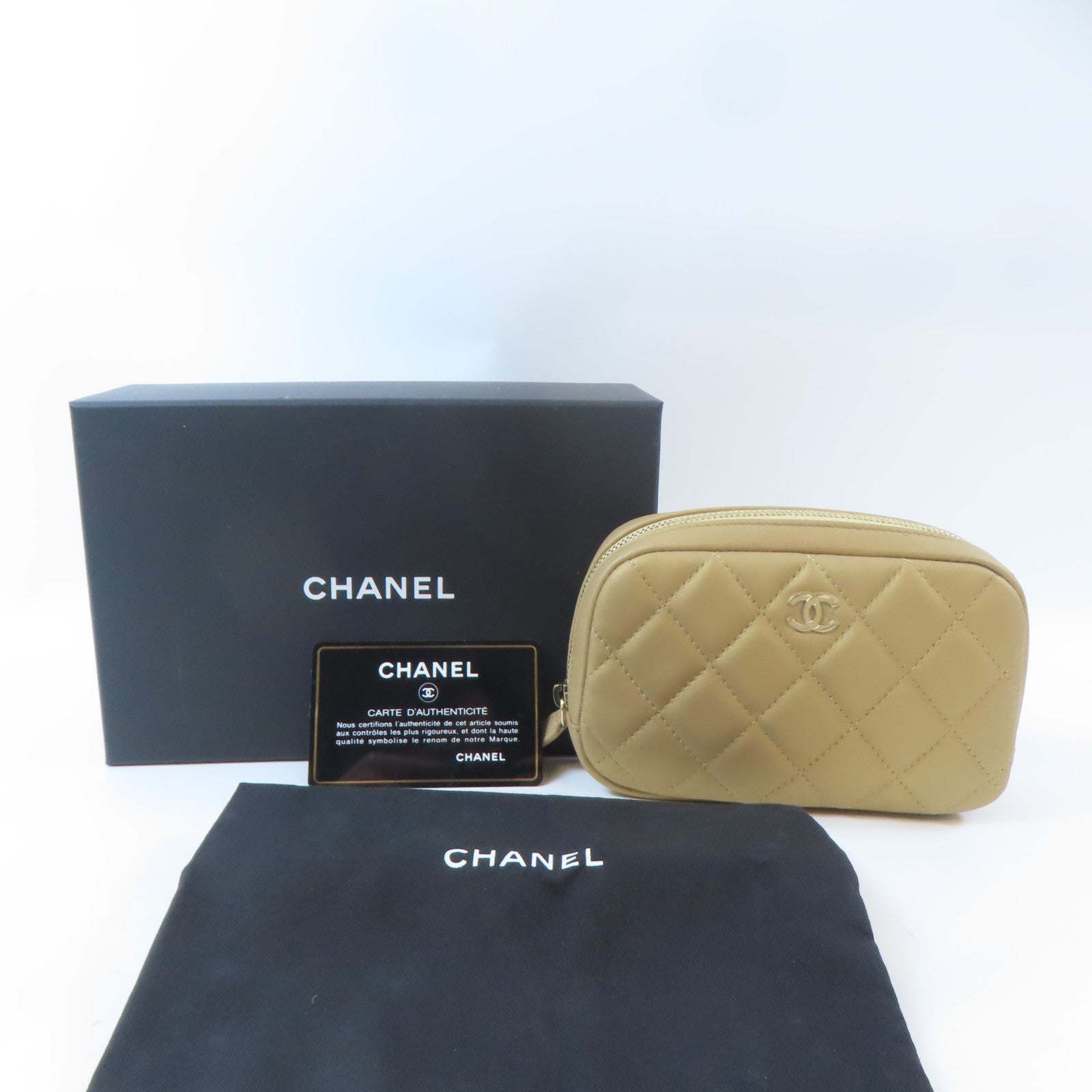 CHANEL (PRICE DOWN) Quilted CC GHW Pouch Bag Lambskin Leather Gold