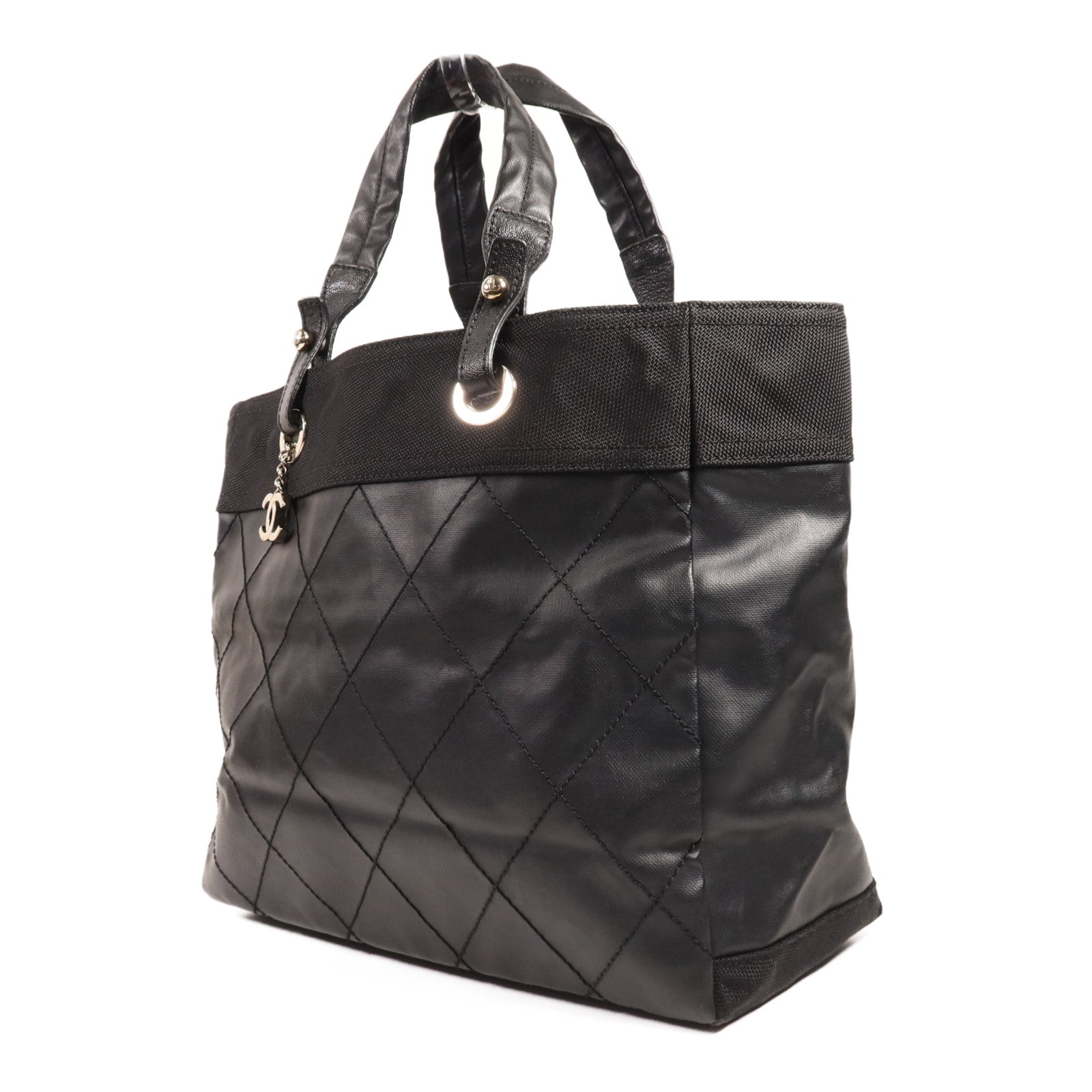 CHANEL 塗層帆布/尼龍Paris Biarritz Tote銀扣手挽袋