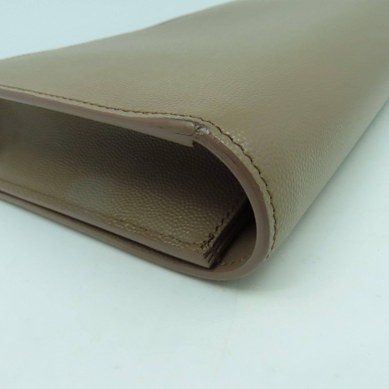 SAINT LAURENT 【激減優惠】牛皮皮革Clutch Bag銀扣手拿包啡色