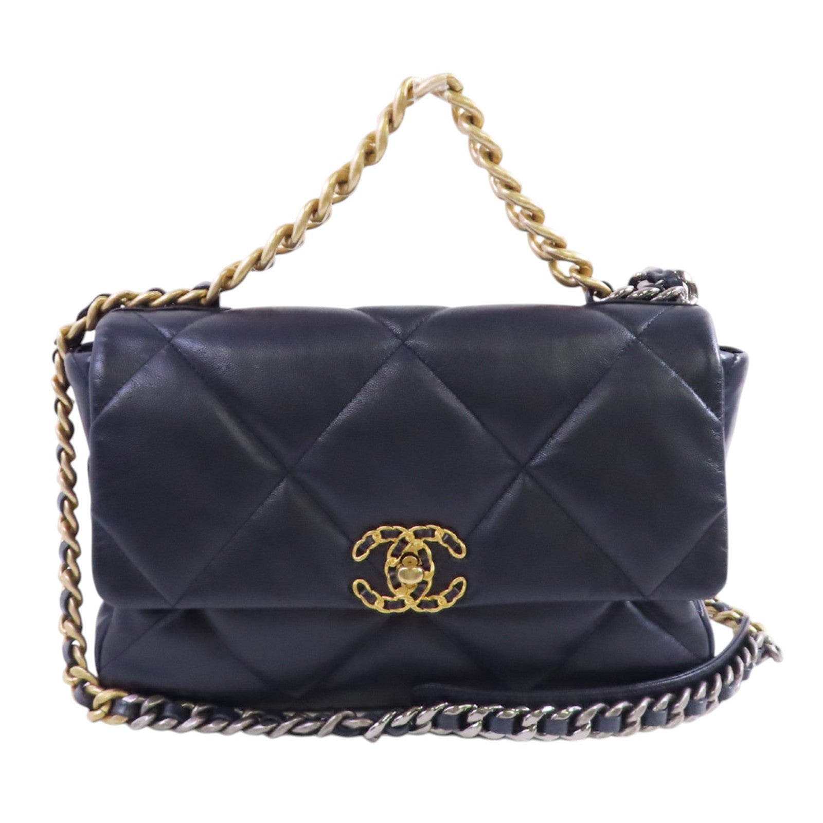 CHANEL 羊皮皮革Chanel 19 2Way Shoulder Bag金扣鏈帶手挽肩背兩用袋