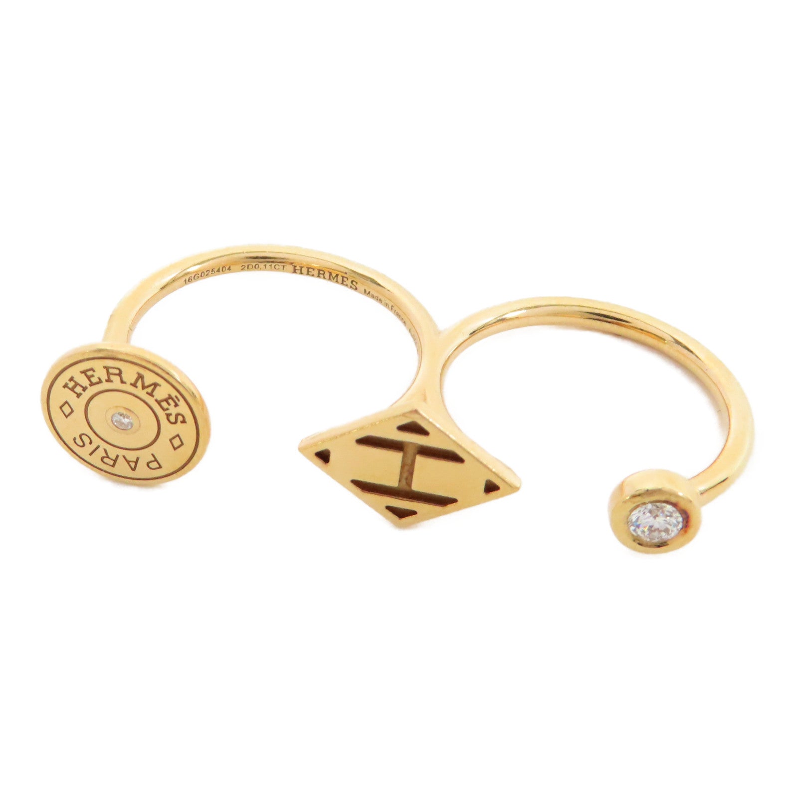 HERMES 【激減優惠】18K黃金Double Ring0.11ct鑽石戒指US#5.25/5.75