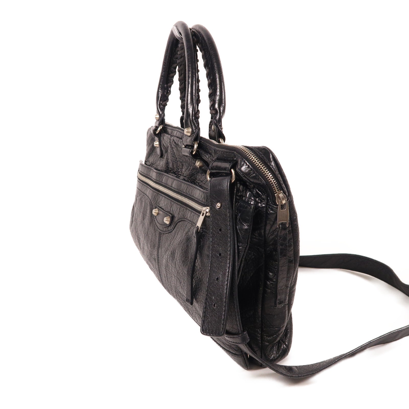 BALENCIAGA 牛皮皮革Bag銀扣手挽肩背兩用袋