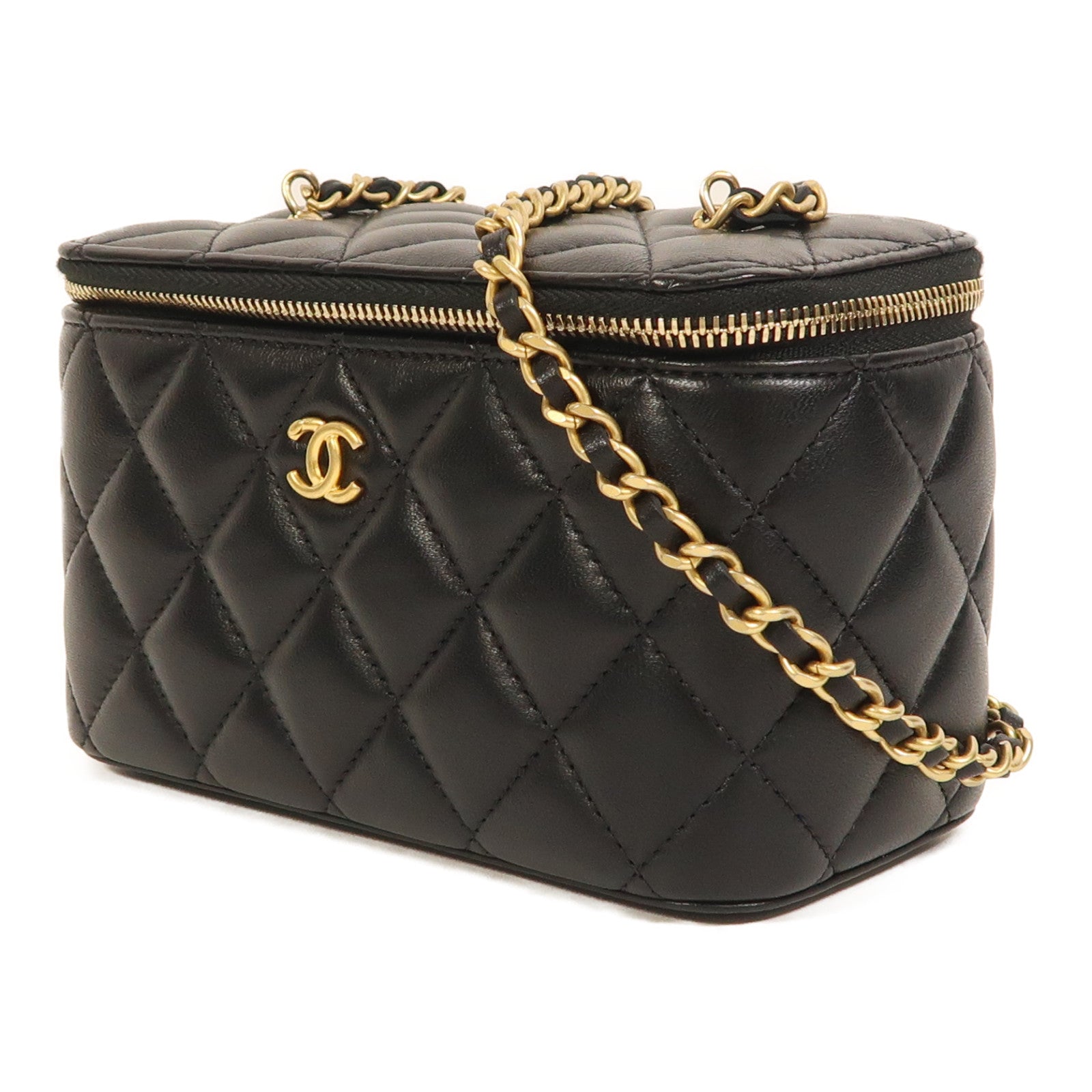 CHANEL 羊皮皮革Vanity Case金扣鏈帶肩背袋