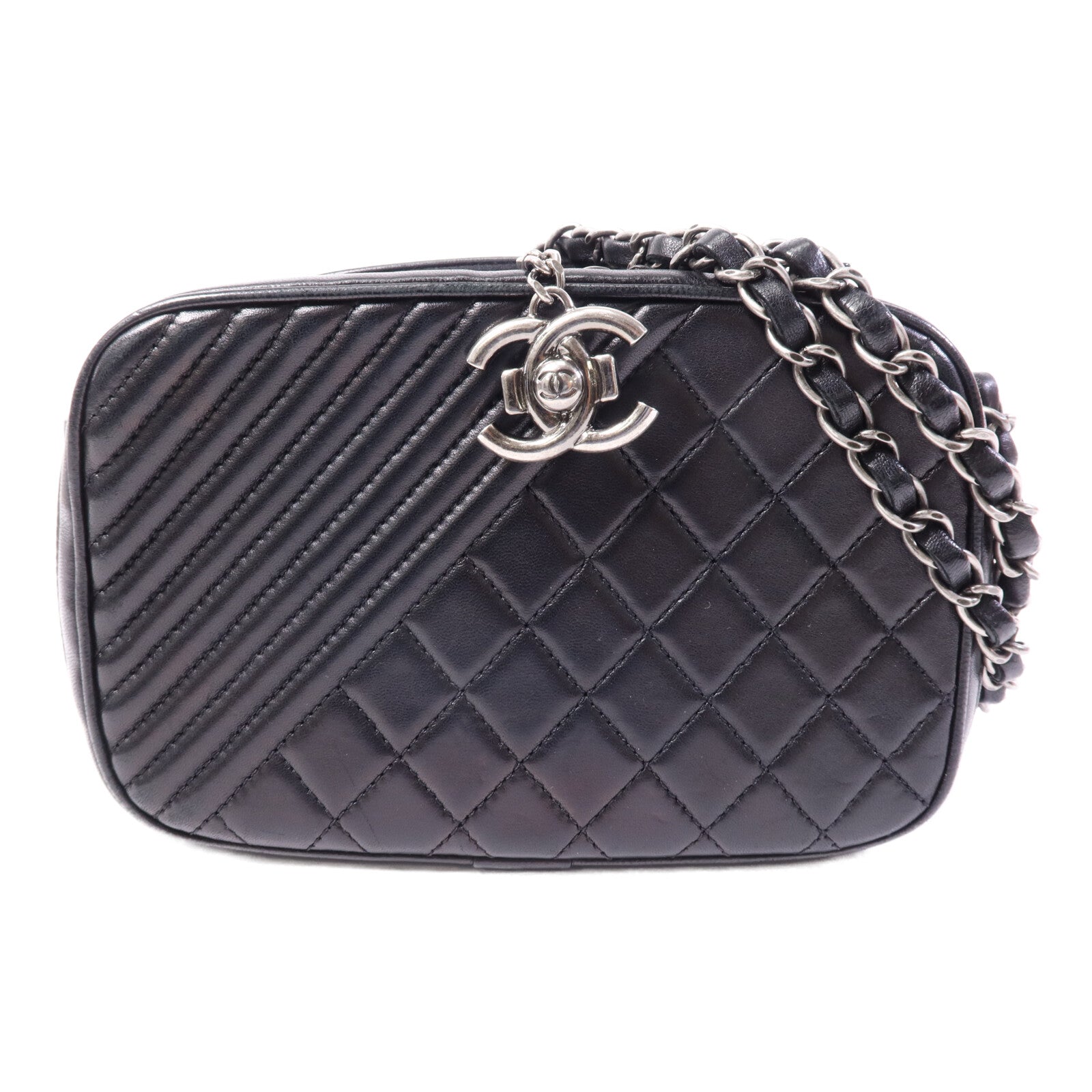 CHANEL 牛皮皮革Coco Boy Camera Bag銀扣鏈帶肩背袋