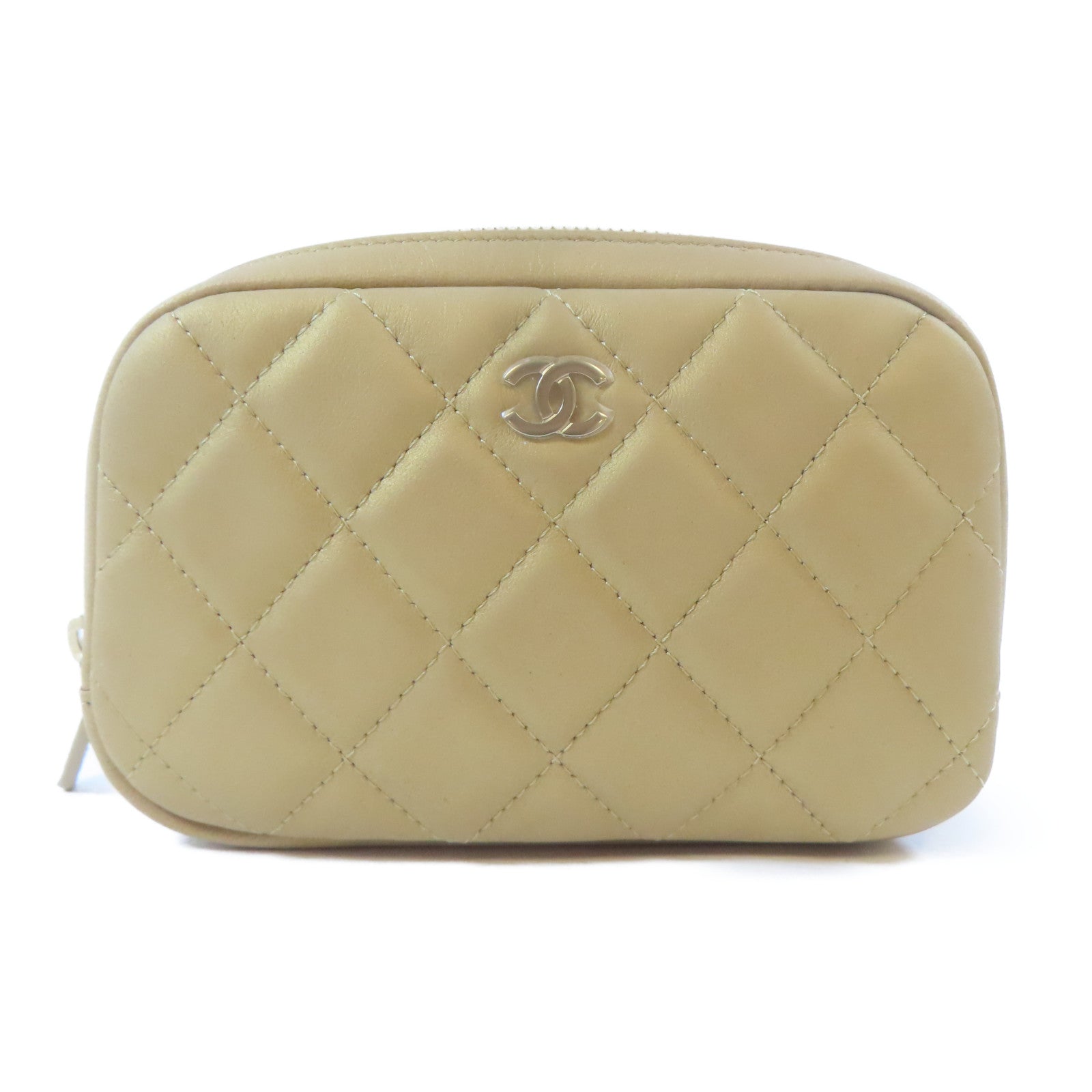 CHANEL (PRICE DOWN) Quilted CC GHW Pouch Bag Lambskin Leather Gold